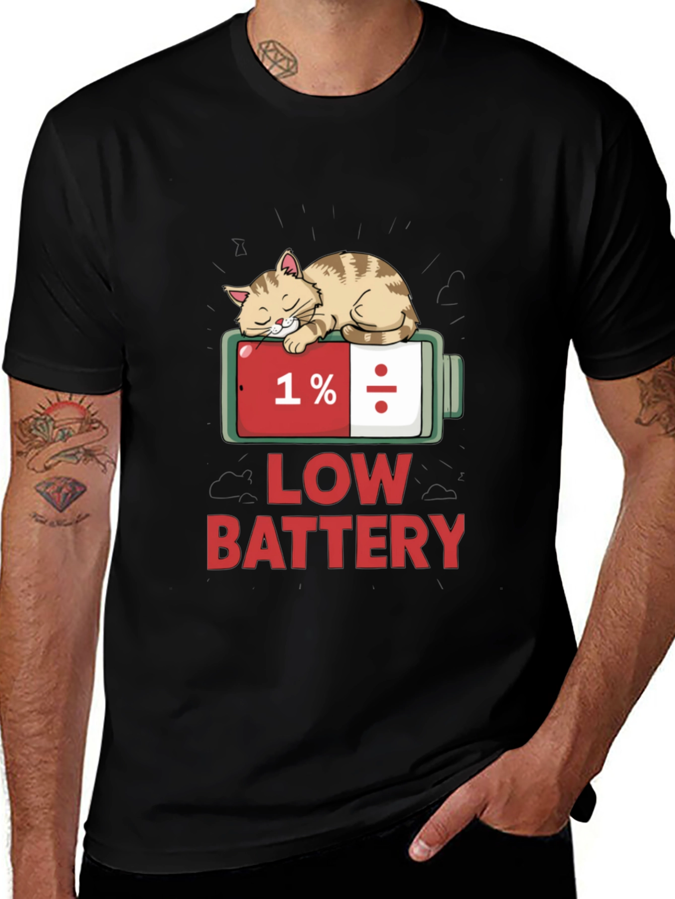 Low Battery Cat T-Shirt - Funny Sleepy Cat Tee