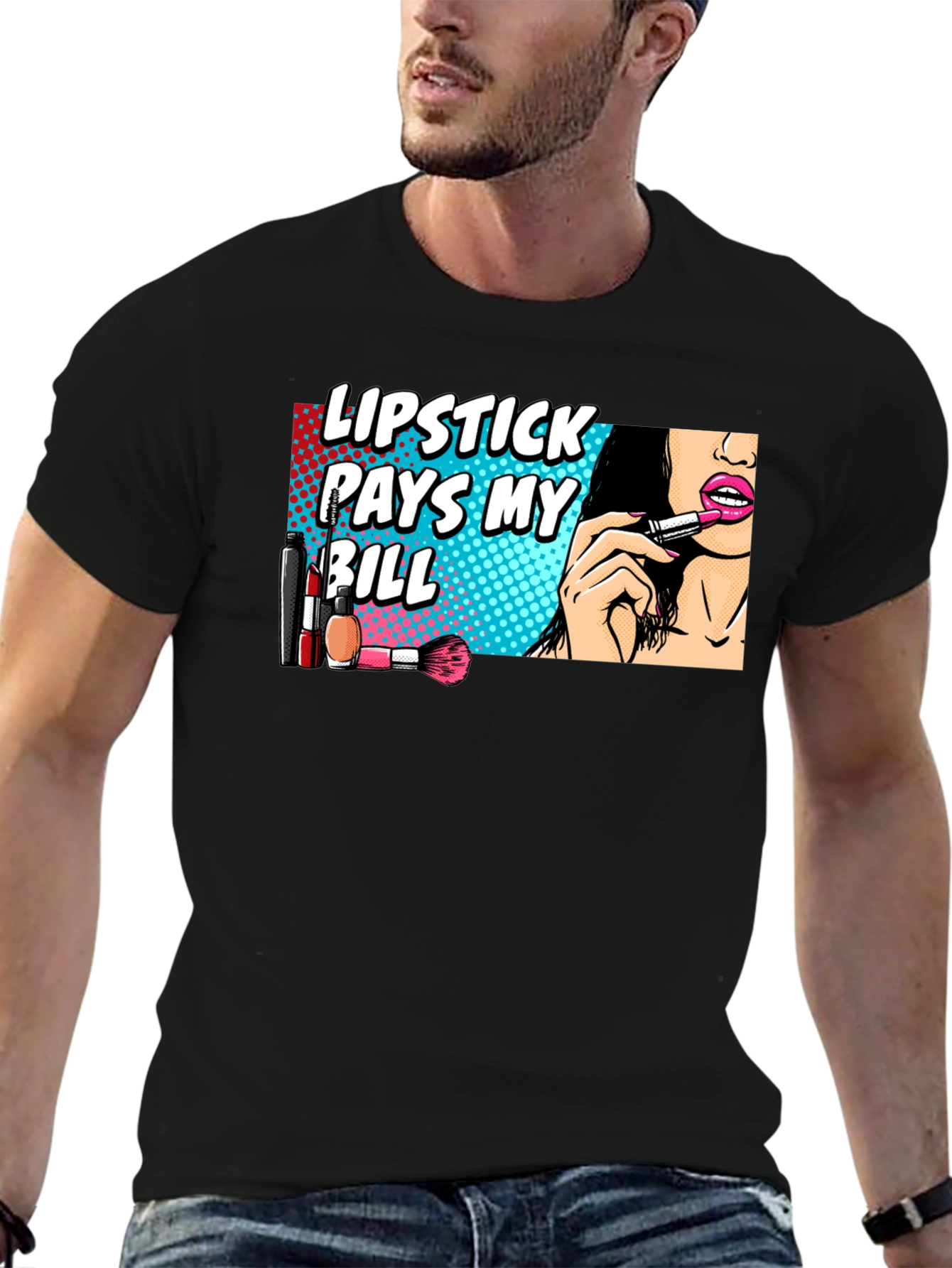 Lipstick Pays My Bill Black Graphic T-Shirt