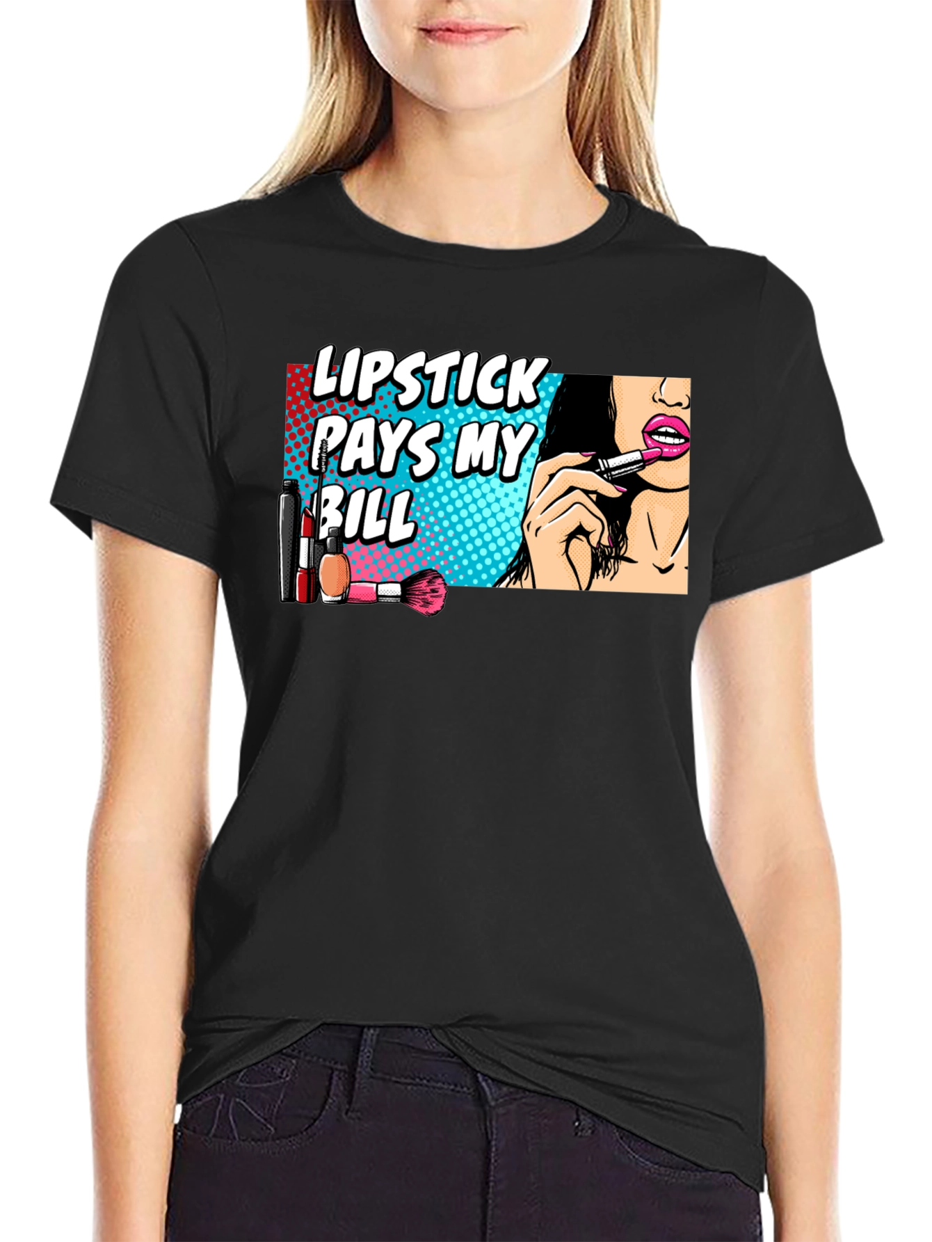 Lipstick Pays My Bill Black Graphic T-Shirt