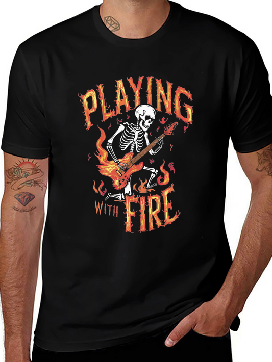 Playing With Fire Skeleton Guitarist Graphic Tee