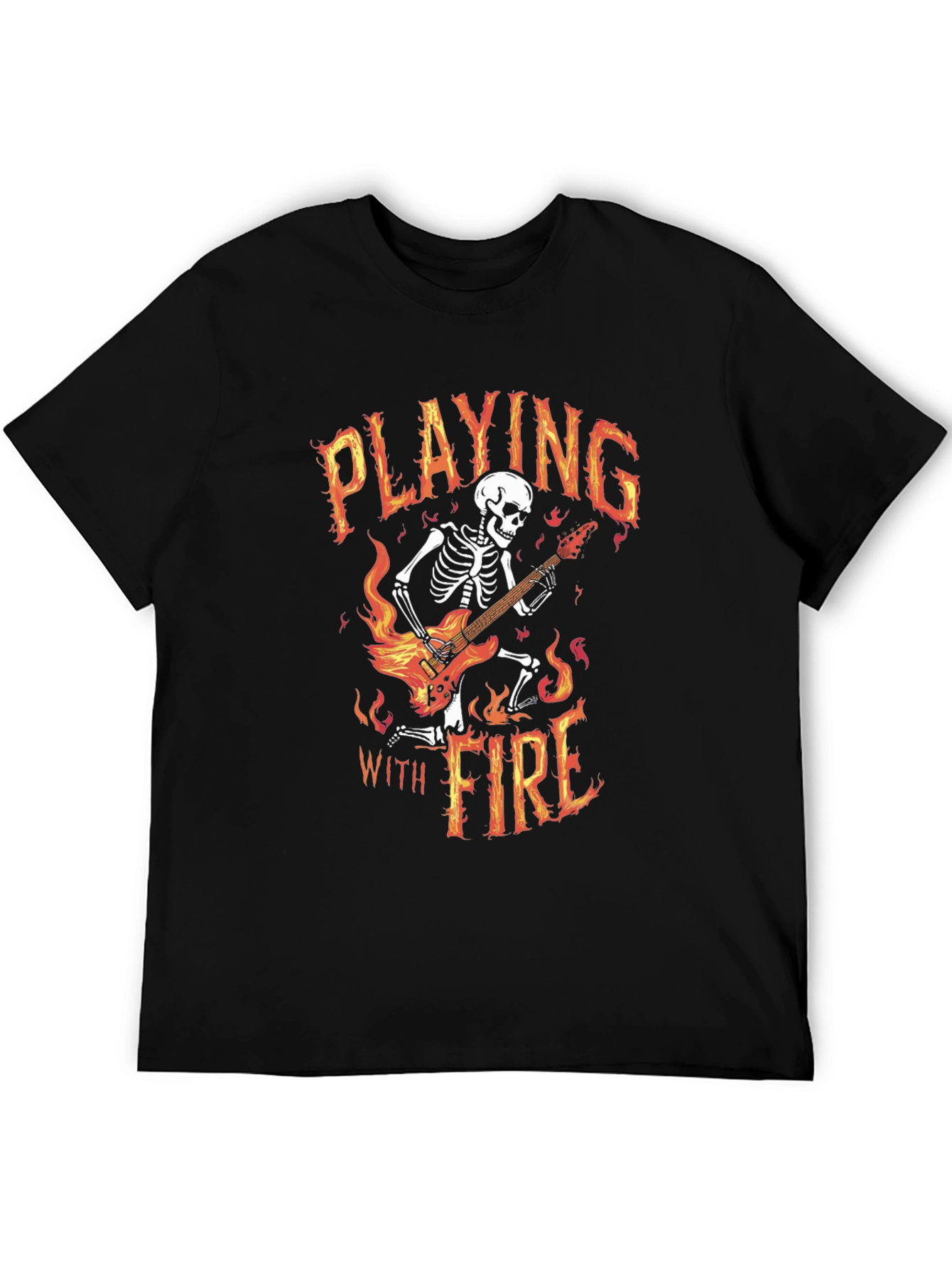 Playing With Fire Skeleton Guitarist Graphic Tee
