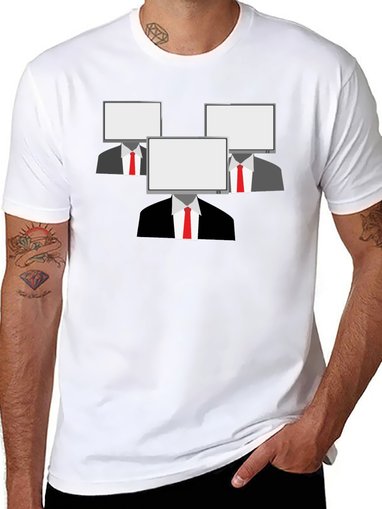 Monitor Head Mens Black Graphic T-Shirt