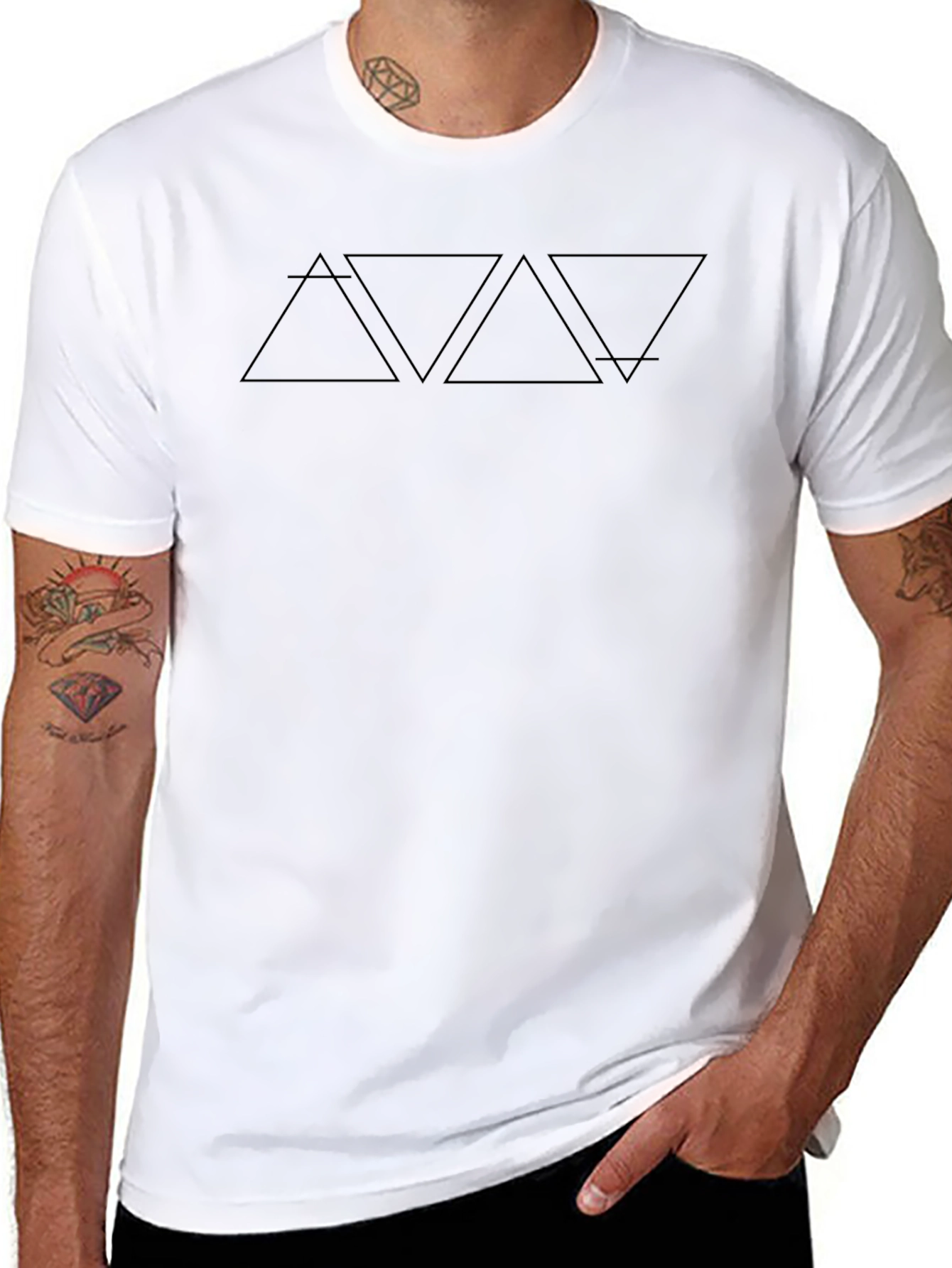 Geometric Triangle Design Black T-Shirt