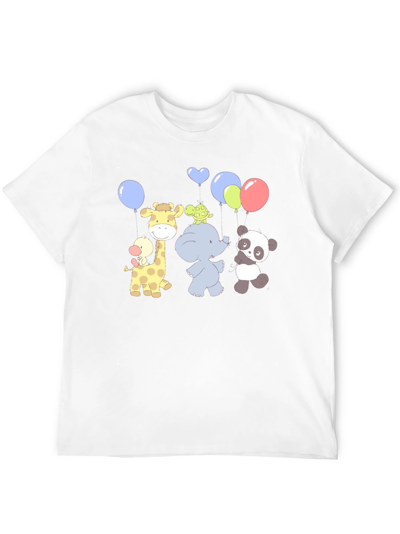 Cute Cartoon Animal Balloons Graphic Black T-Shirt