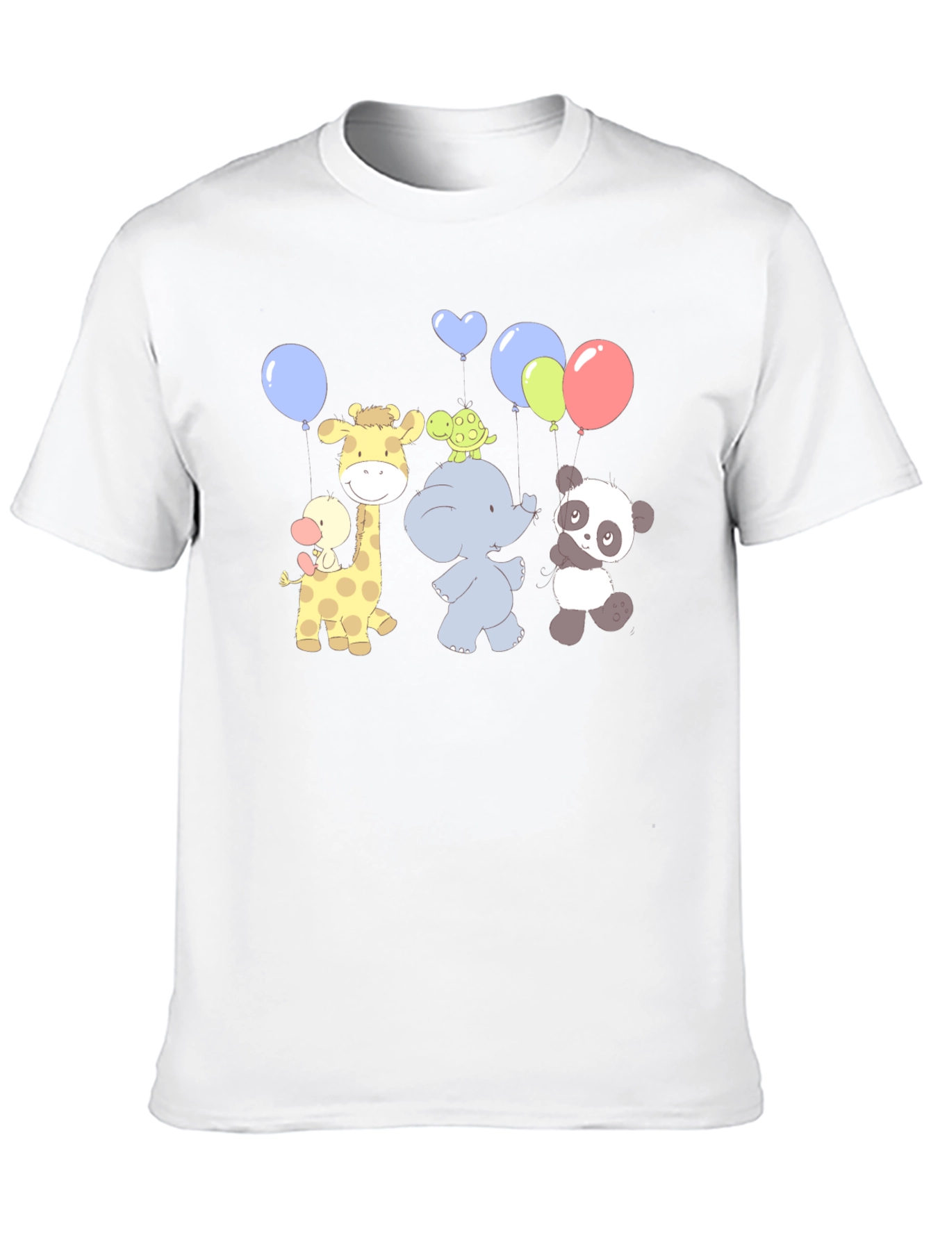 Cute Cartoon Animal Balloons Graphic Black T-Shirt