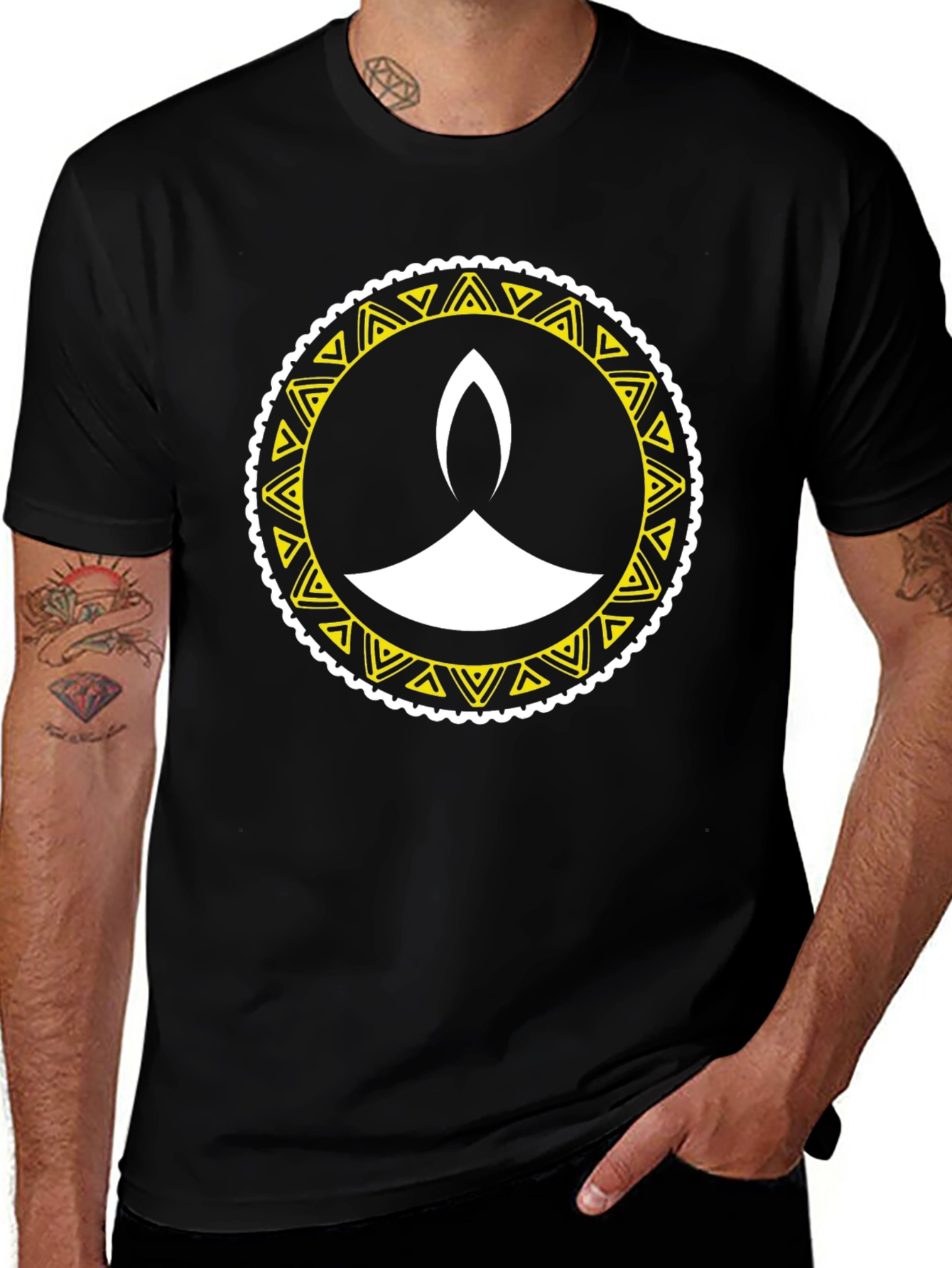 Diwali Lamp Graphic Tee - Black Cotton Blend