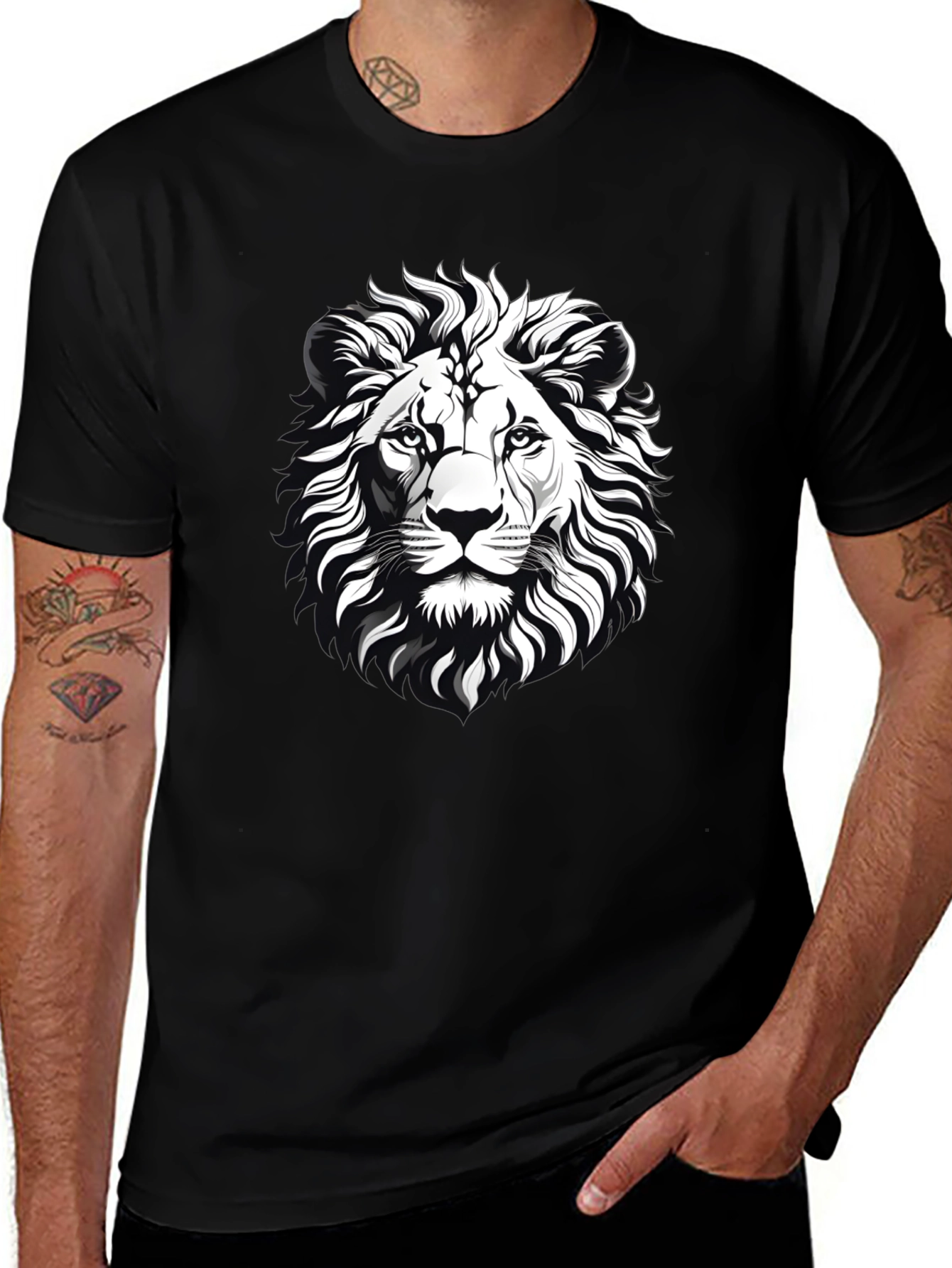 Lion Graphic Print Black T-Shirt