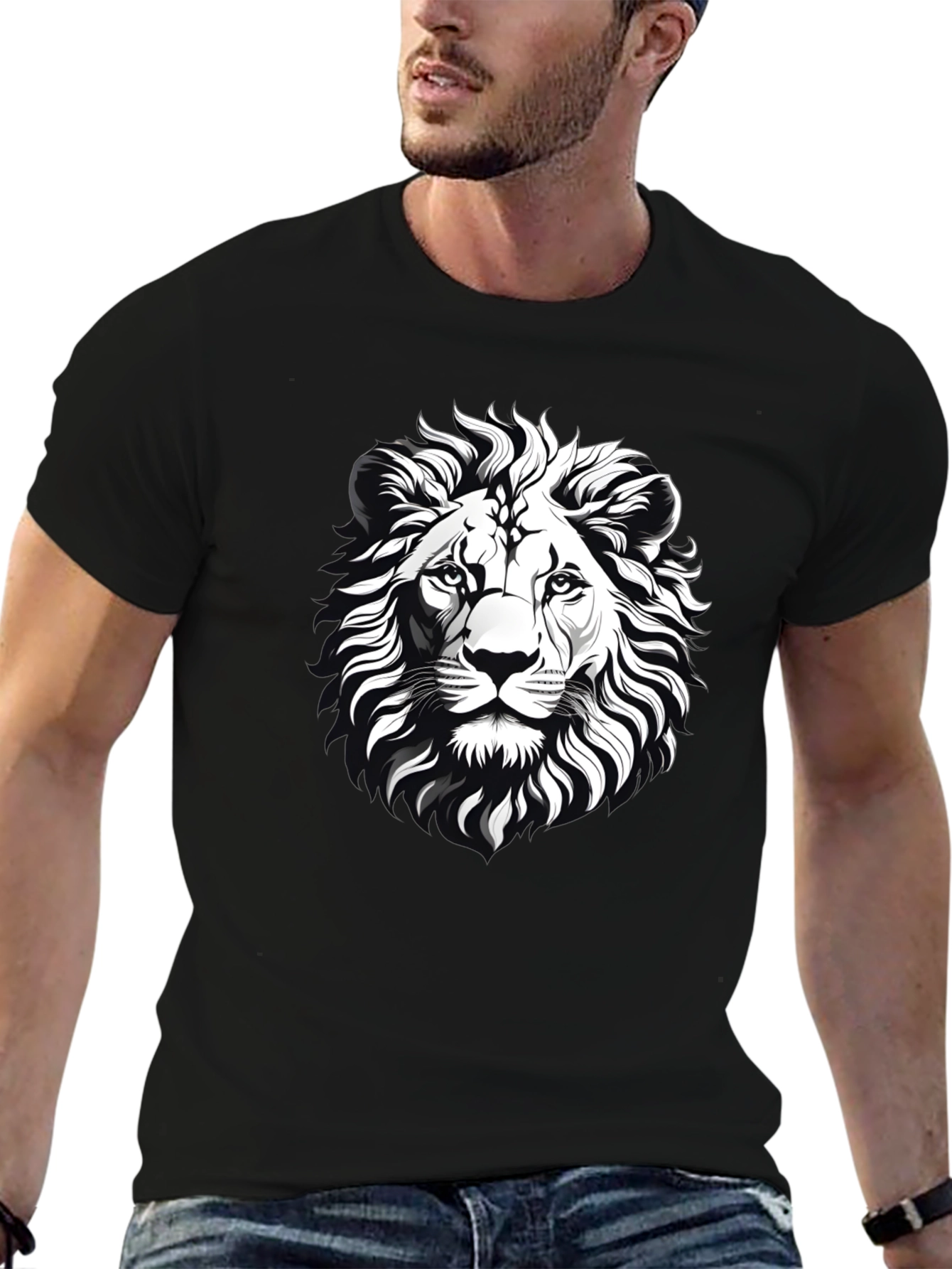 Lion Graphic Print Black T-Shirt