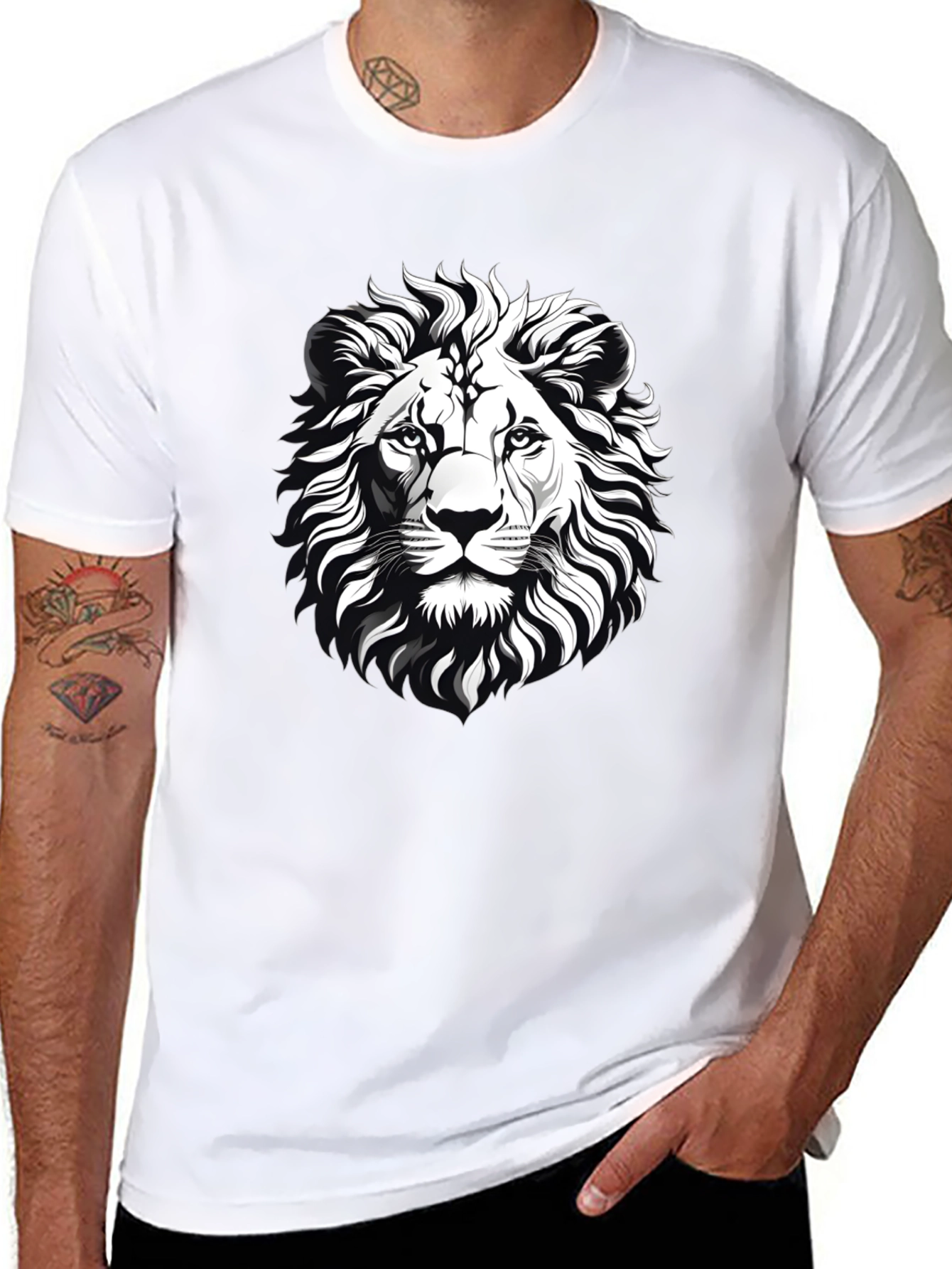 Lion Graphic Print Black T-Shirt