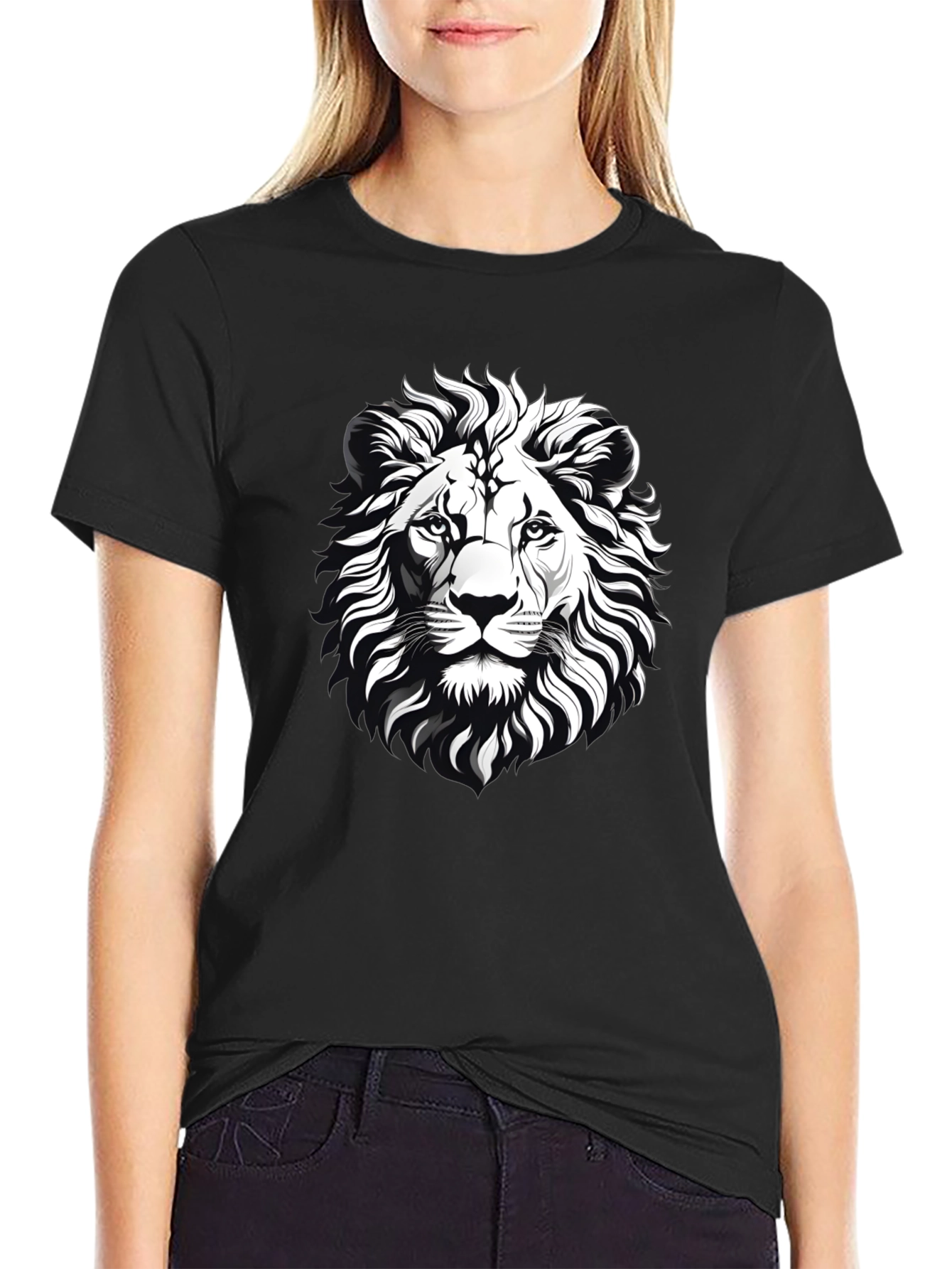 Lion Graphic Print Black T-Shirt