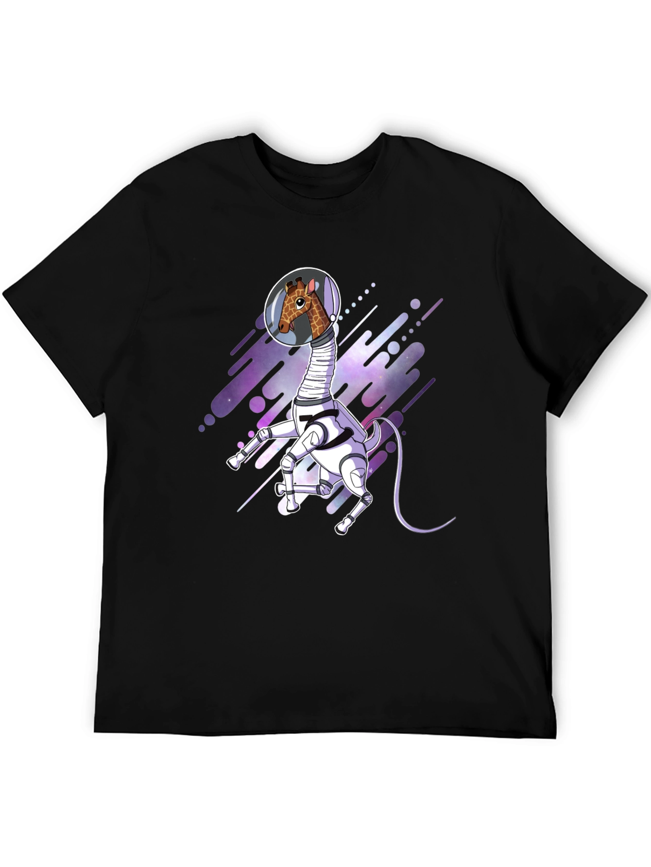 Giraffe Astronaut Black T-Shirt