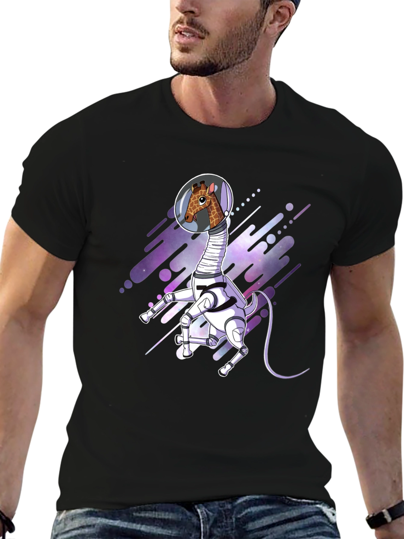 Giraffe Astronaut Black T-Shirt