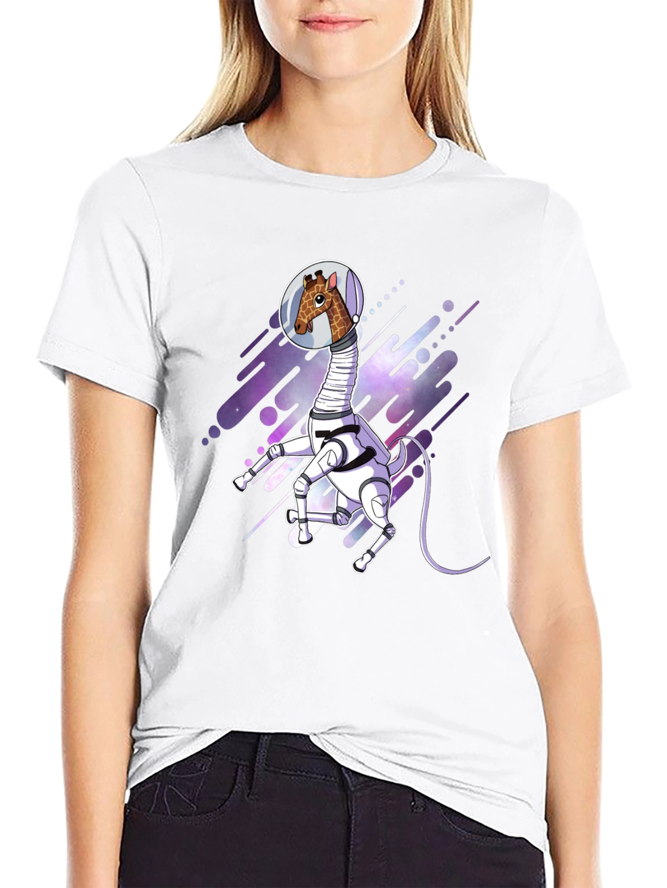 Giraffe Astronaut Black T-Shirt