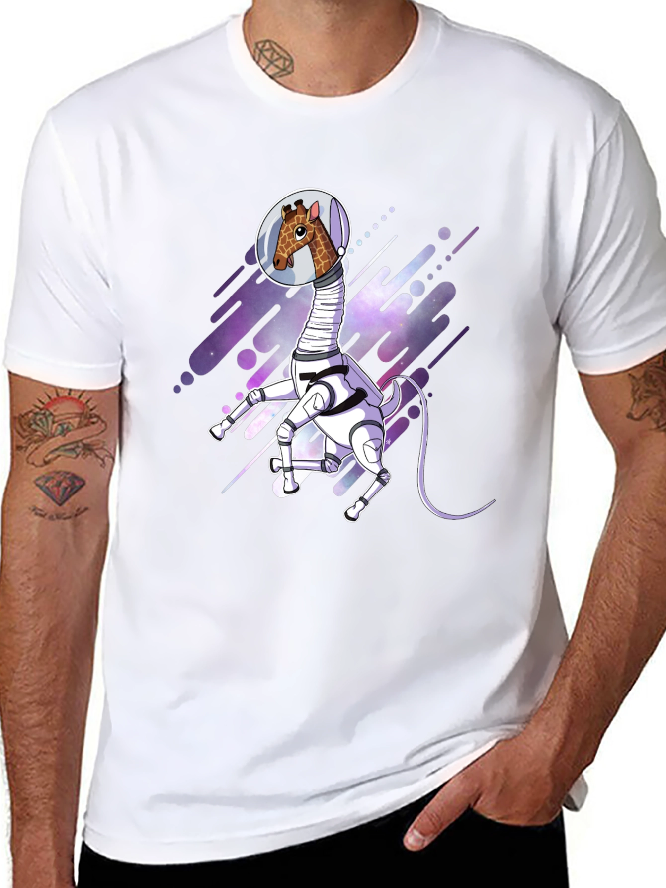 Giraffe Astronaut Black T-Shirt