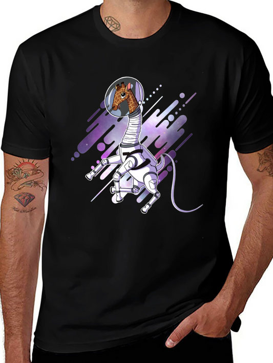 Giraffe Astronaut Black T-Shirt