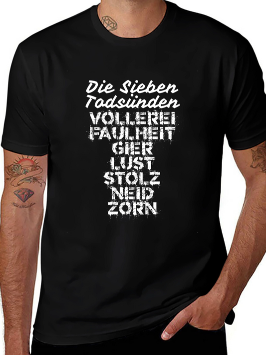 Seven Deadly Sins Graphic Tee - German Text Black T-Shirt