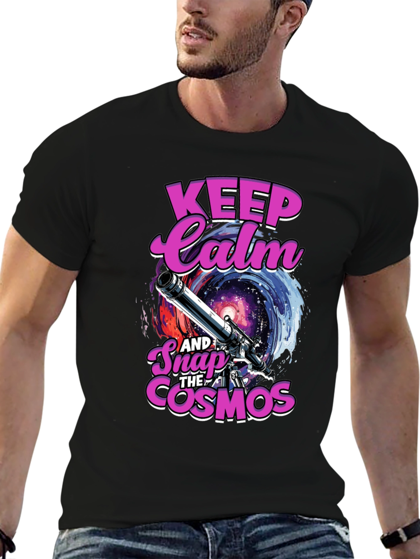 Keep Calm and Snap the Cosmos Black T-Shirt
