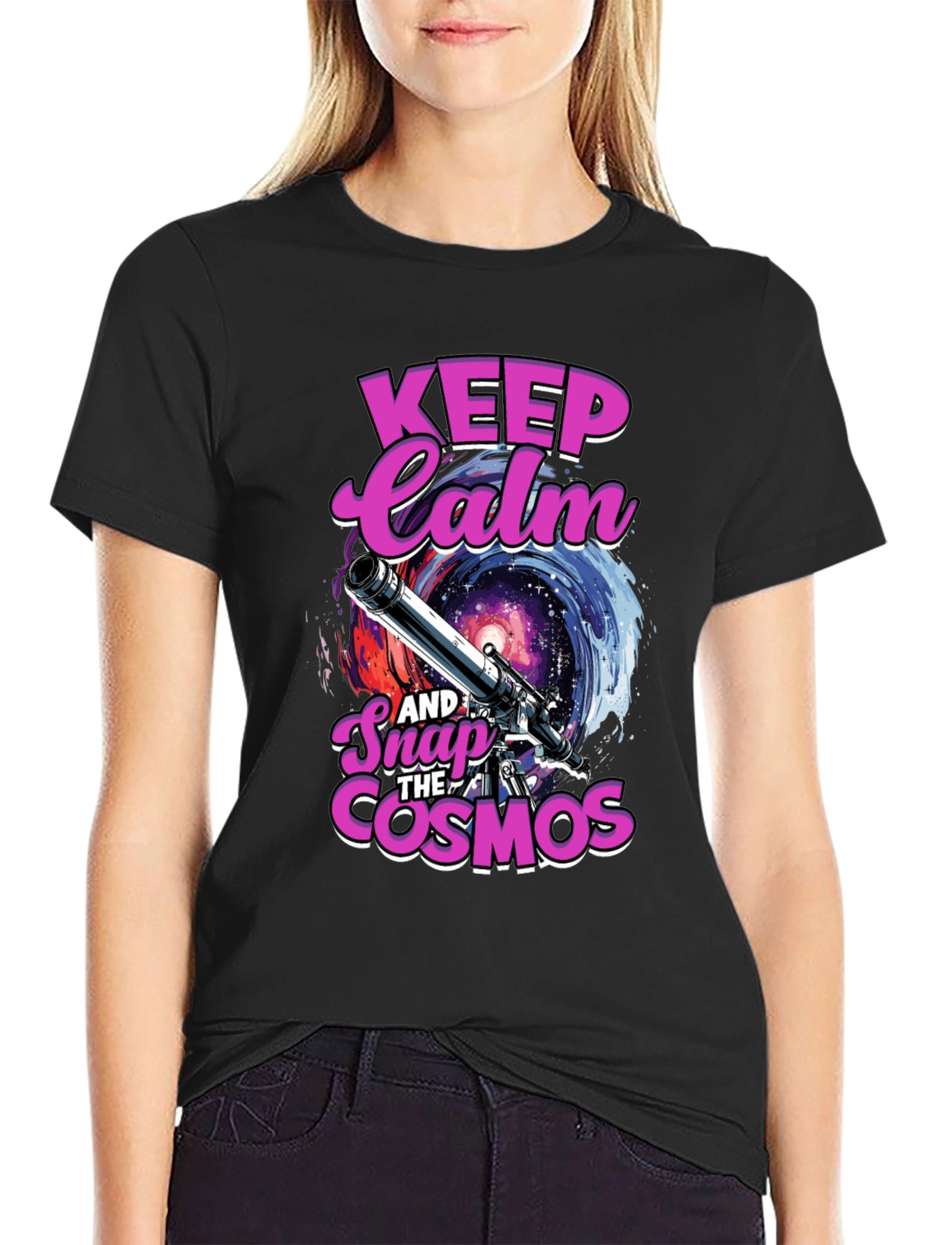 Keep Calm and Snap the Cosmos Black T-Shirt