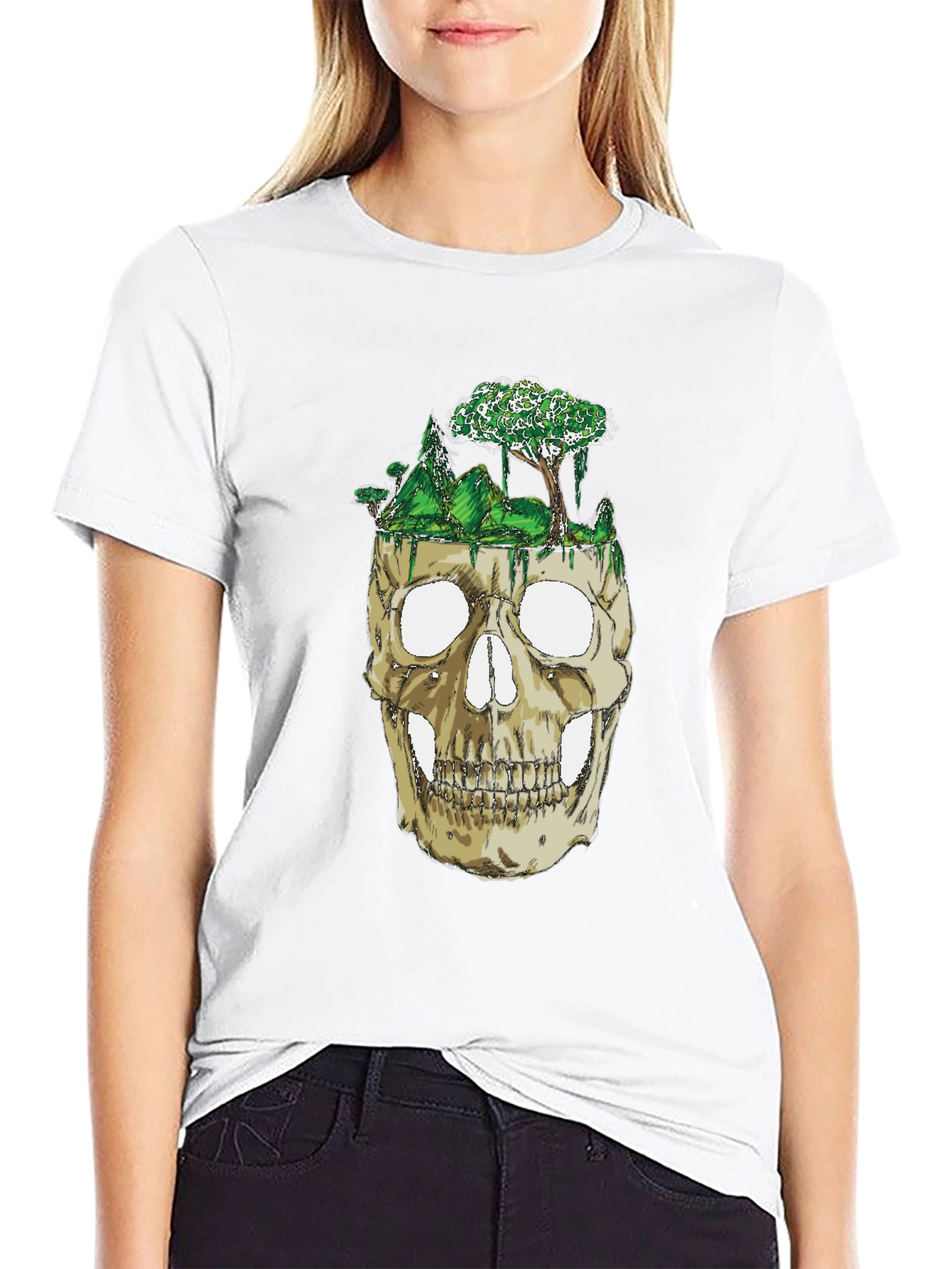 Skull & Nature Graphic Tee - Unique Design