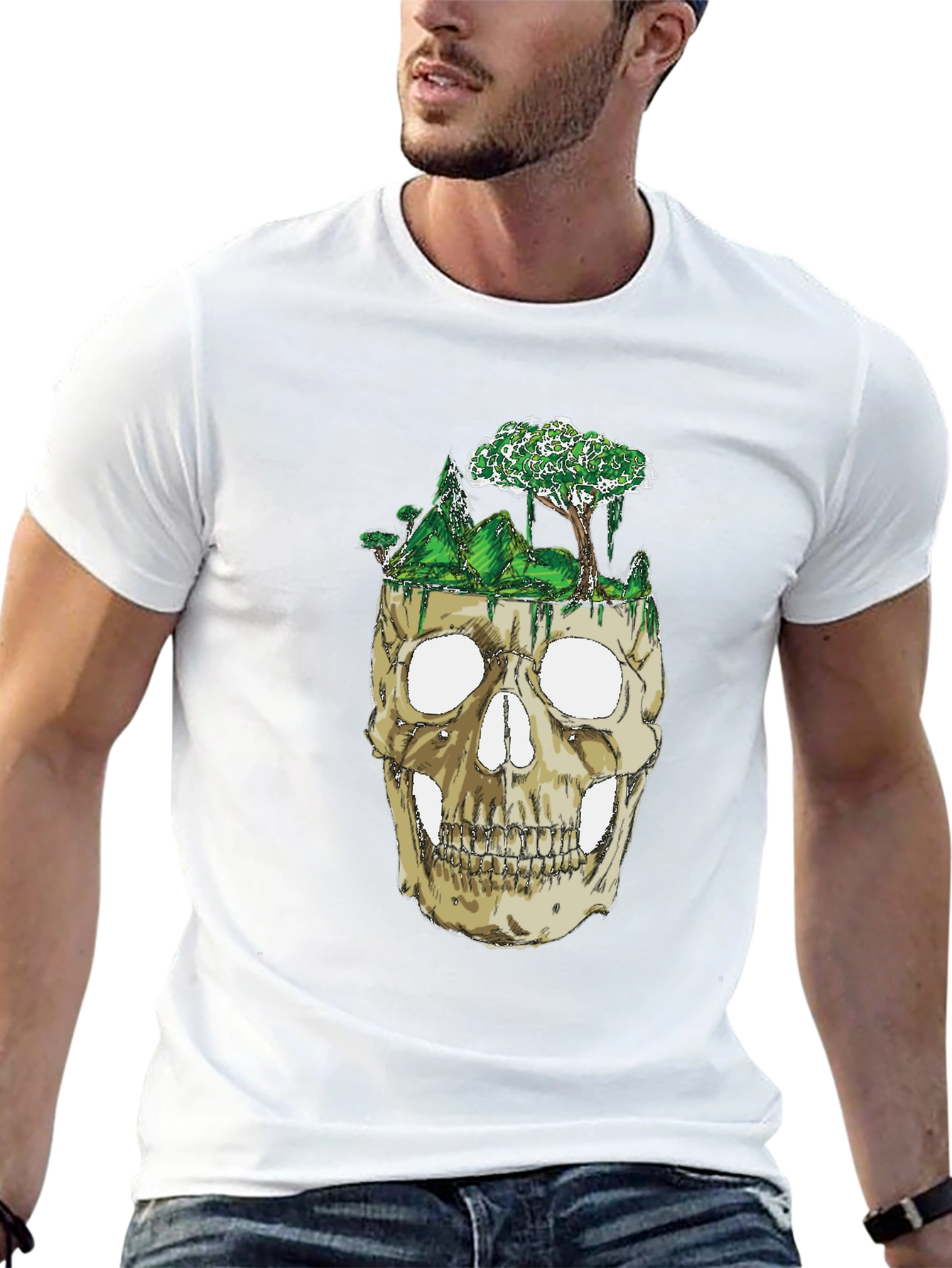 Skull & Nature Graphic Tee - Unique Design