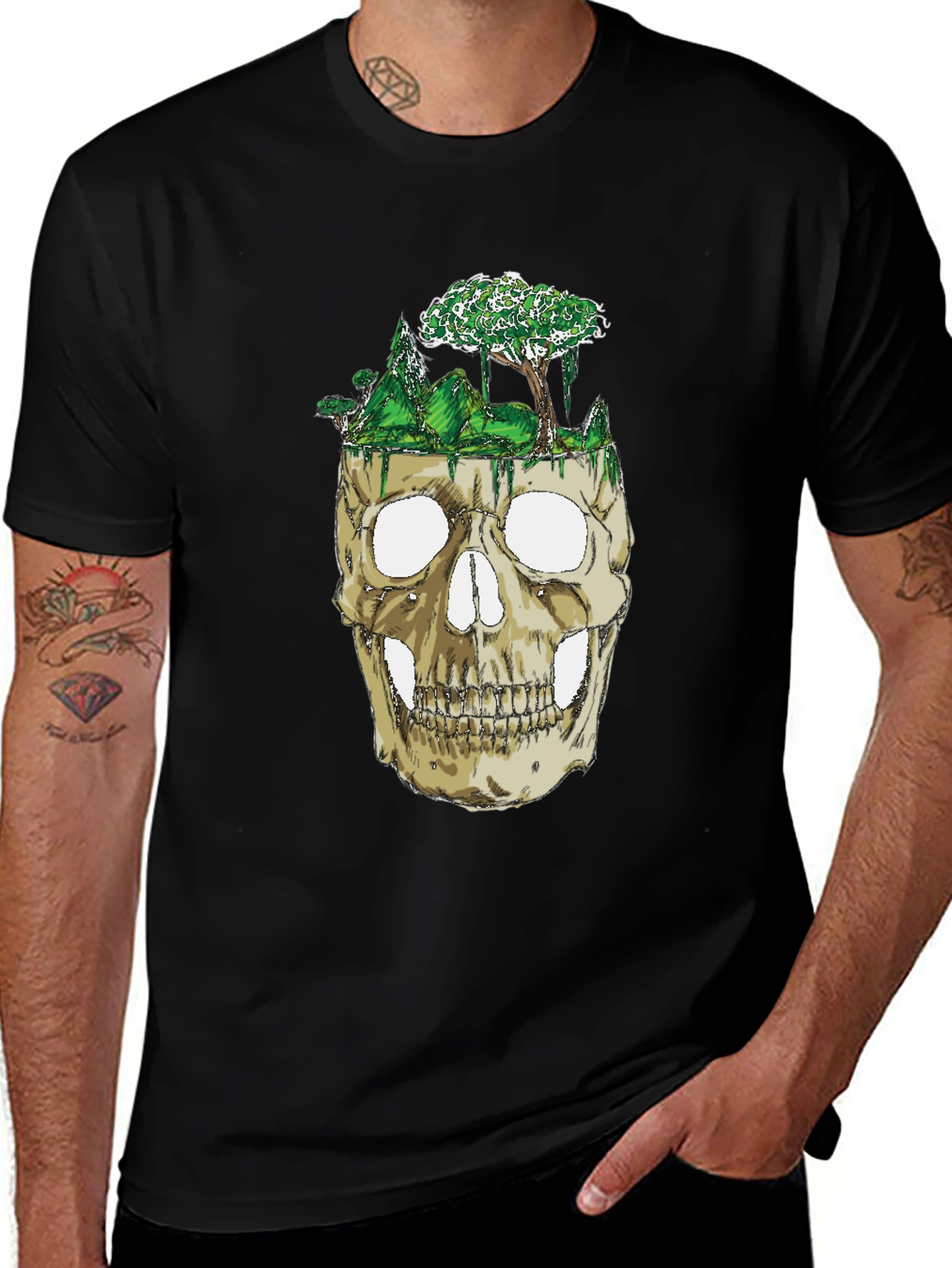 Skull & Nature Graphic Tee - Unique Design
