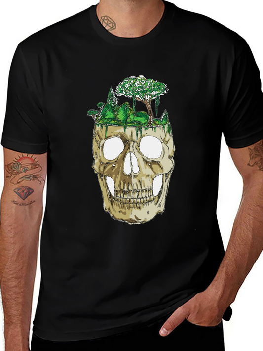 Skull & Nature Graphic Tee - Unique Design