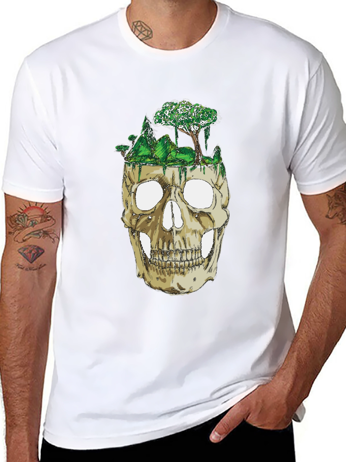 Skull & Nature Graphic Tee - Unique Design
