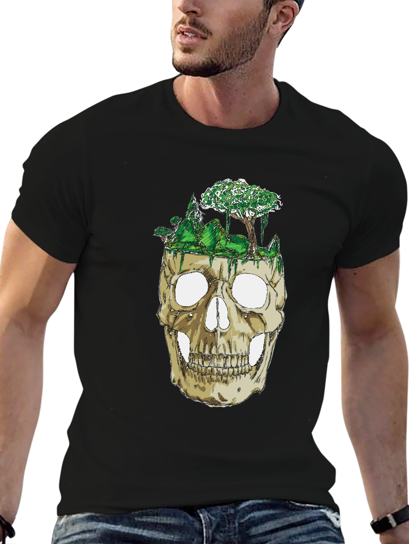 Skull & Nature Graphic Tee - Unique Design