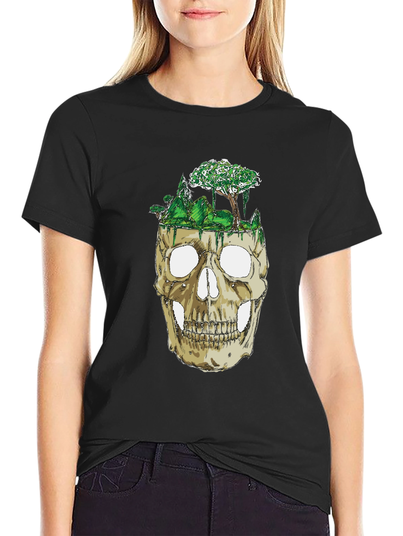 Skull & Nature Graphic Tee - Unique Design