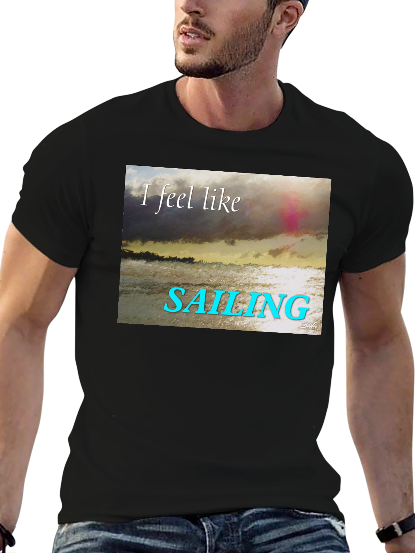 Sailing T-Shirt - Black Crew Neck