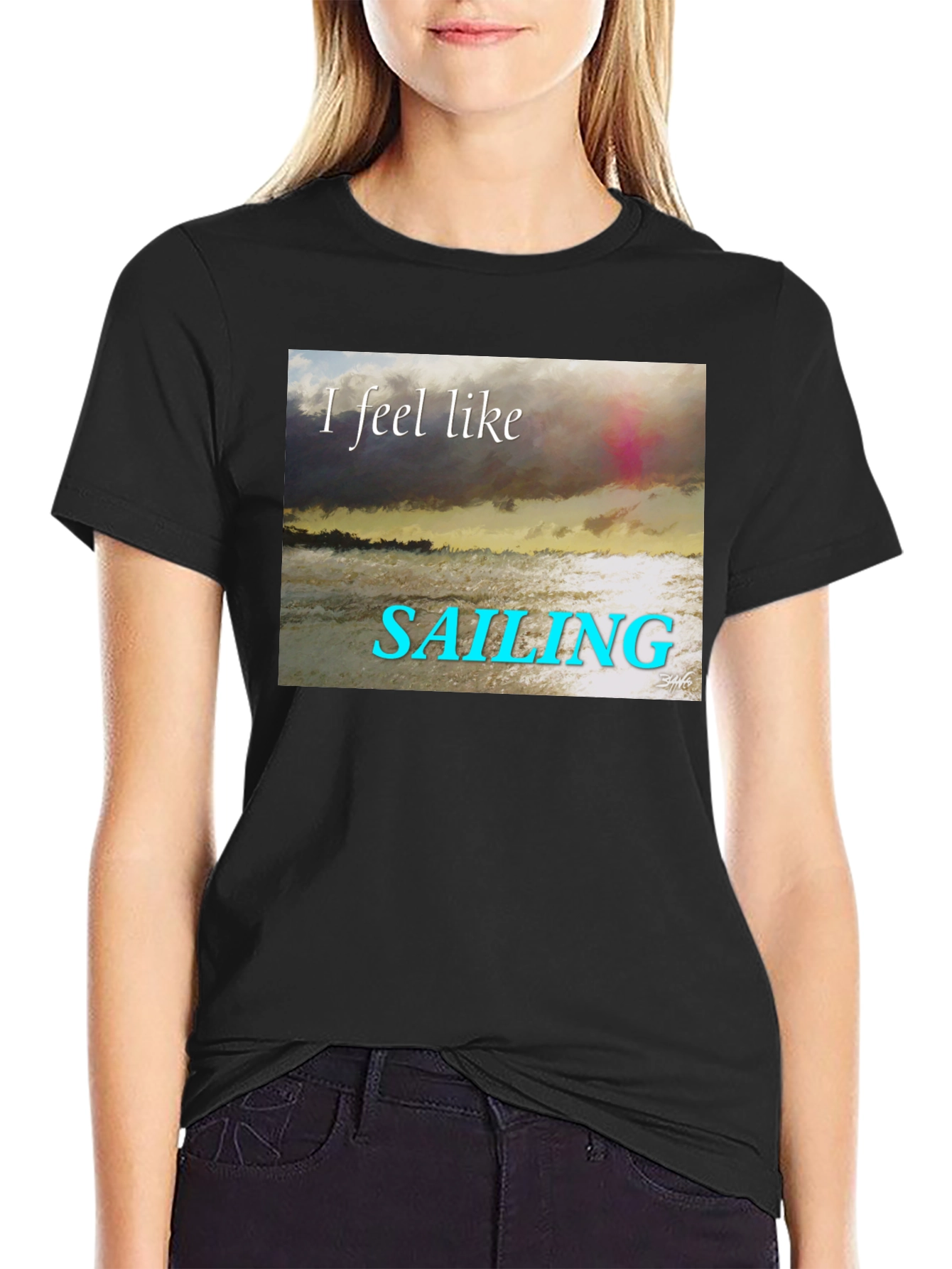 Sailing T-Shirt - Black Crew Neck