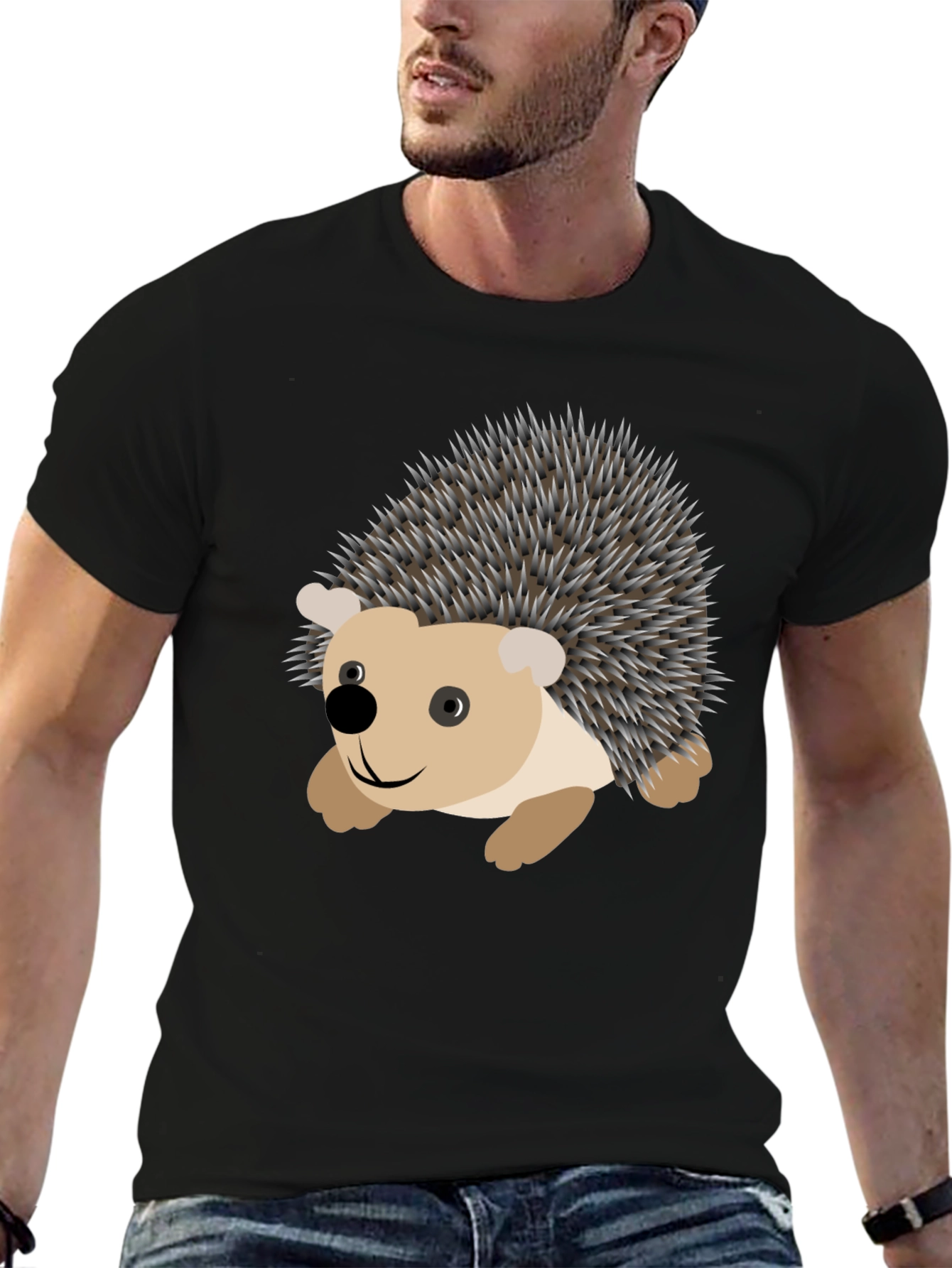 Mens Hedgehog Graphic Tee - Black Casual Shirt