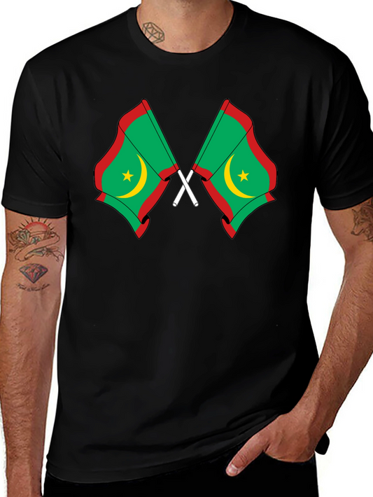Mauritania Flag Graphic Tee - Black Cotton T-Shirt