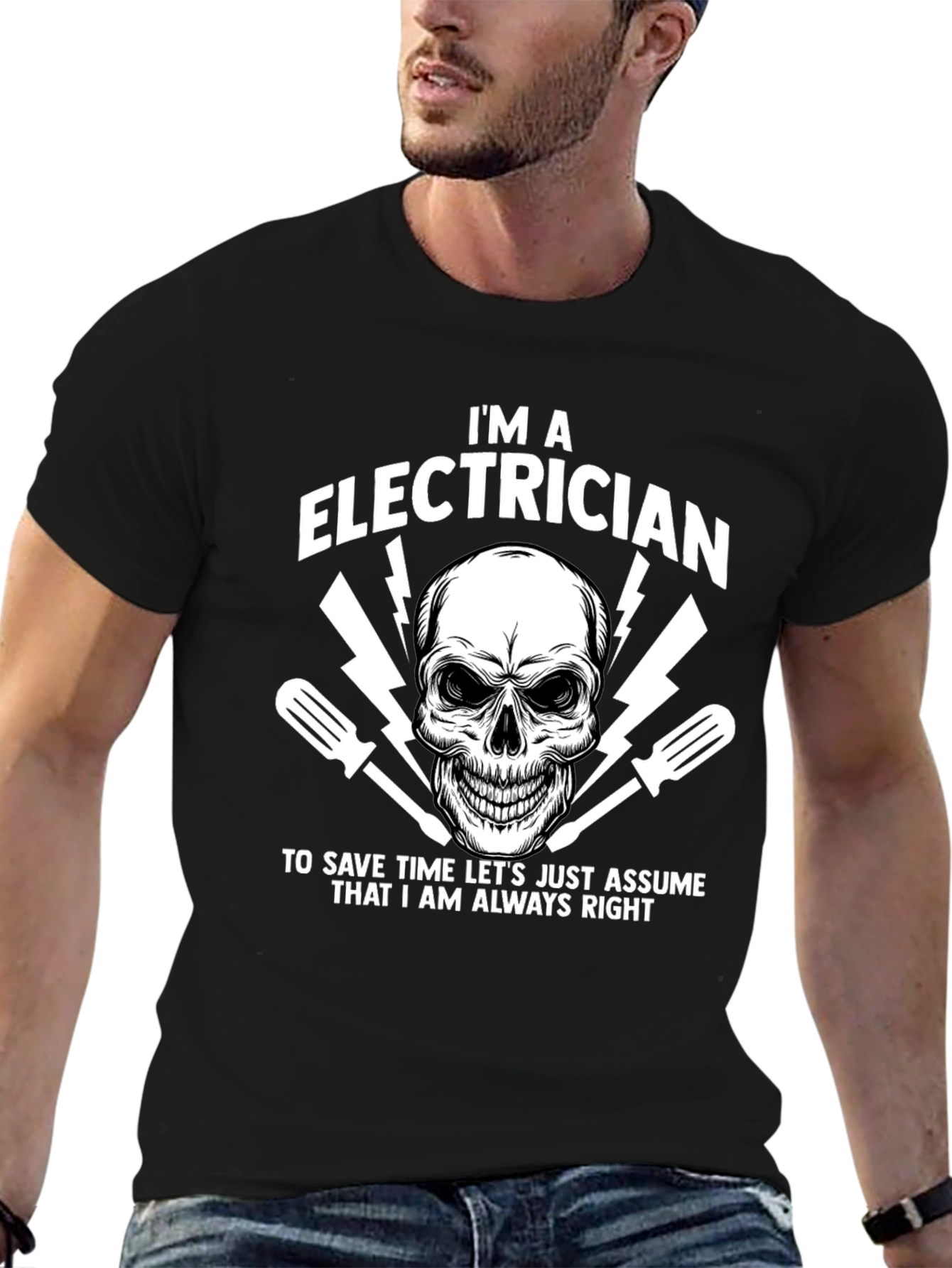 Electrician Skull Graphic T-Shirt