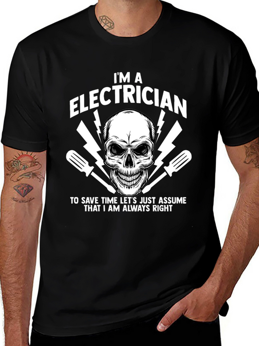 Electrician Skull Graphic T-Shirt