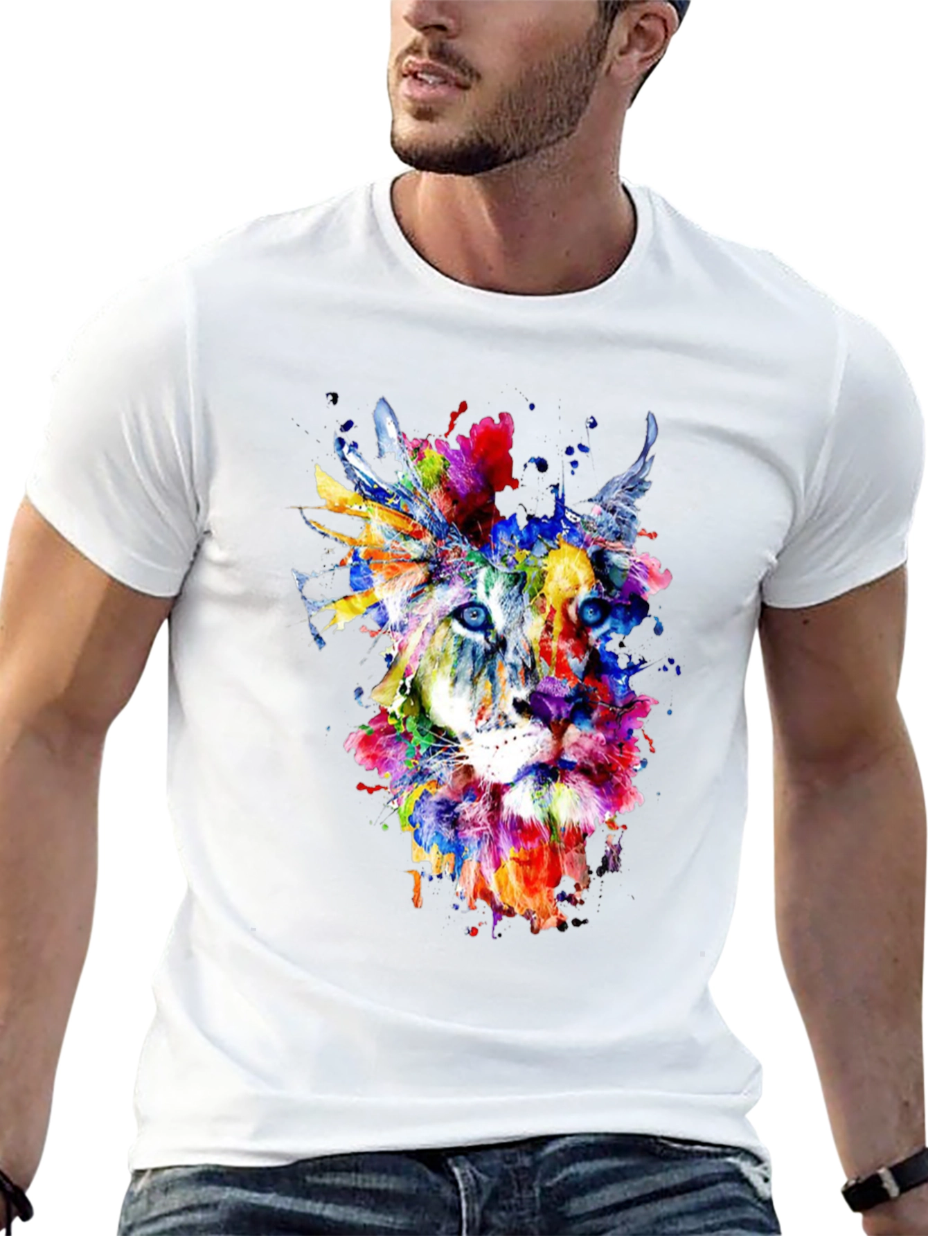 Abstract Lion Graphic Tee - Mens Black T-Shirt