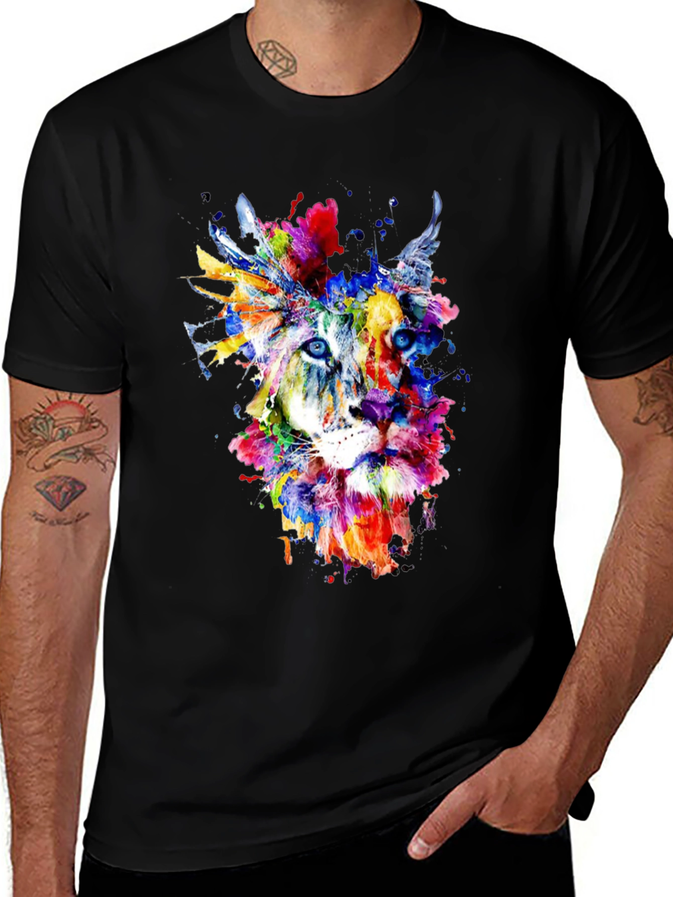 Abstract Lion Graphic Tee - Mens Black T-Shirt