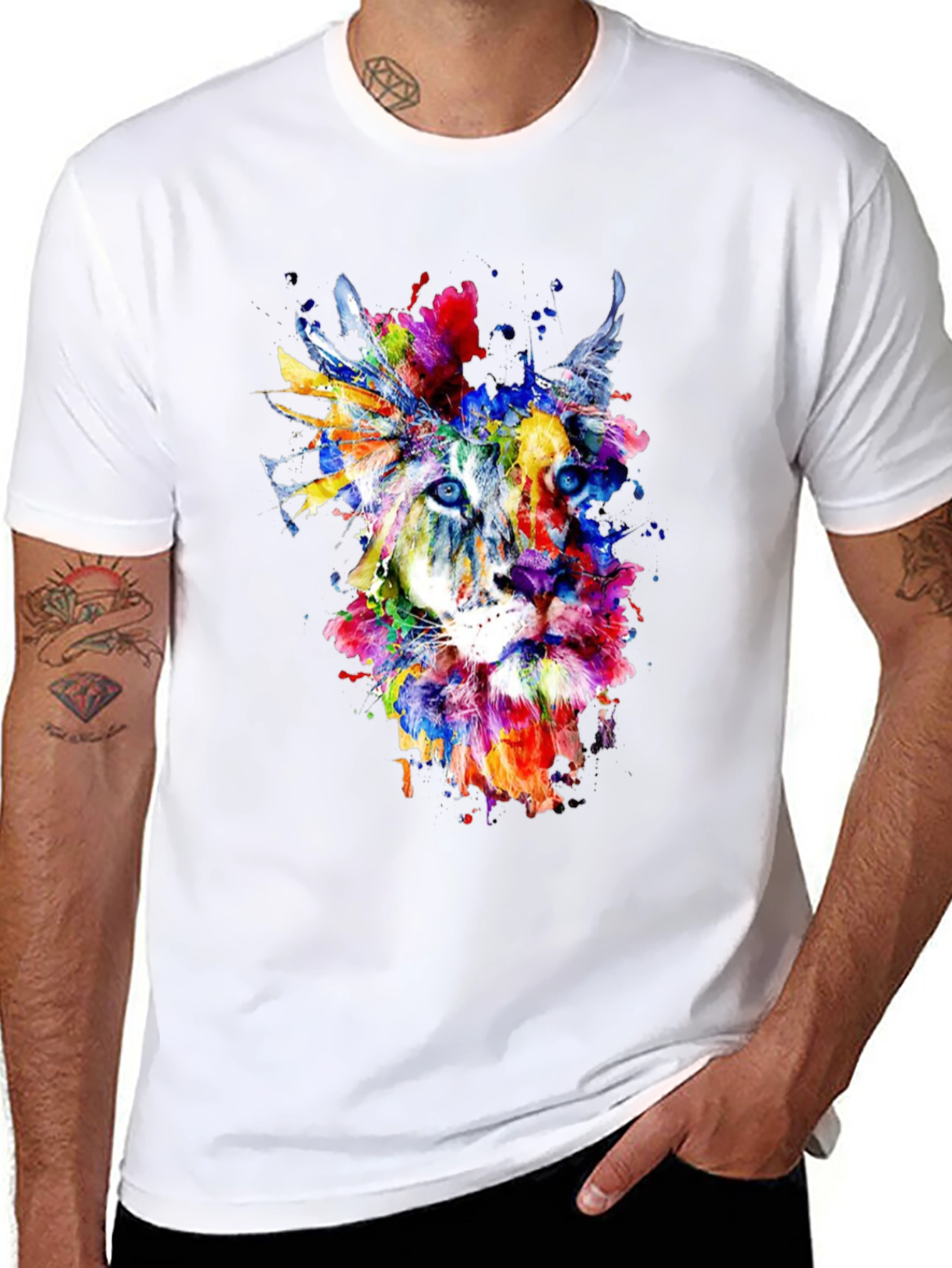 Abstract Lion Graphic Tee - Mens Black T-Shirt