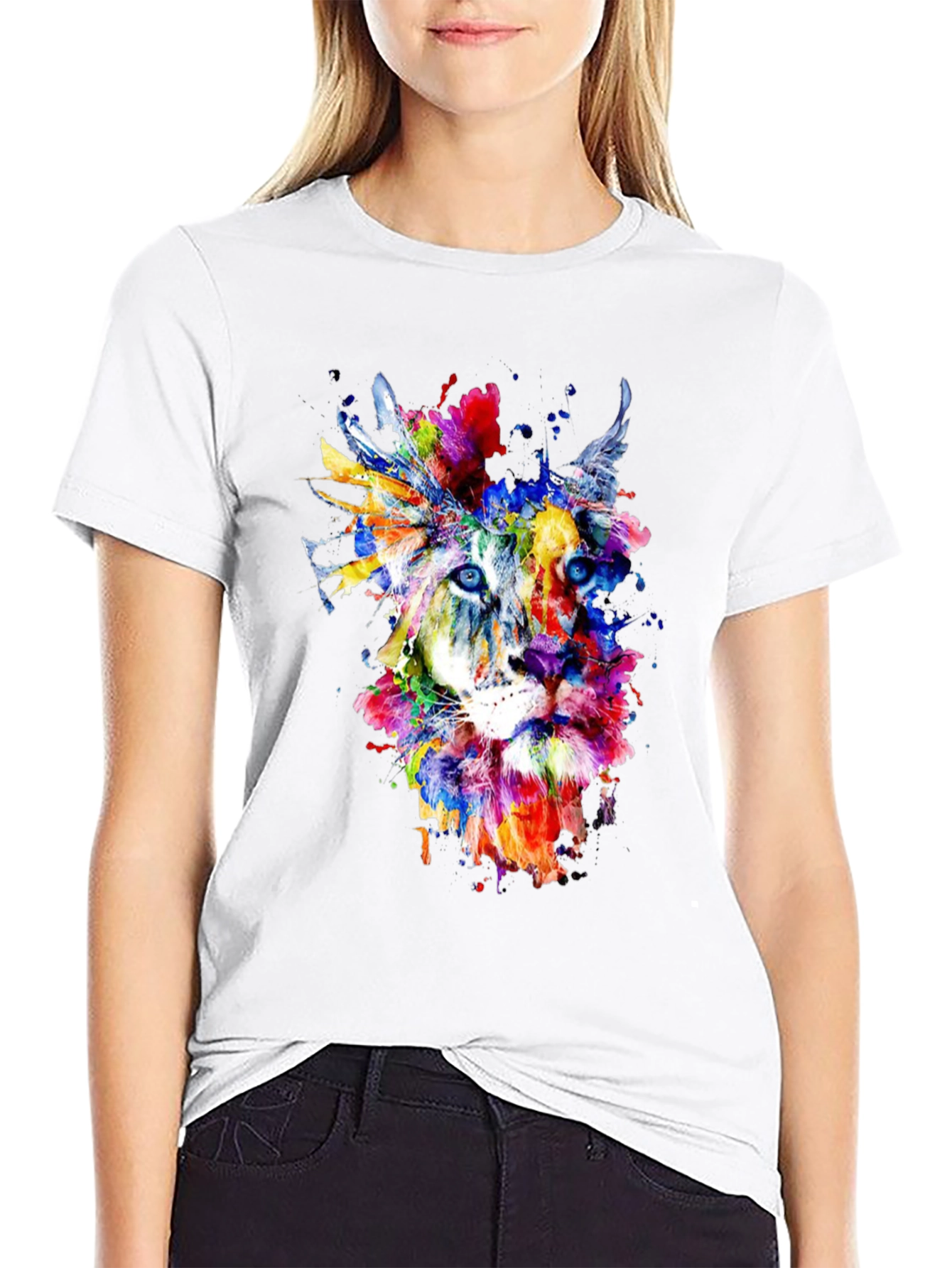 Abstract Lion Graphic Tee - Mens Black T-Shirt