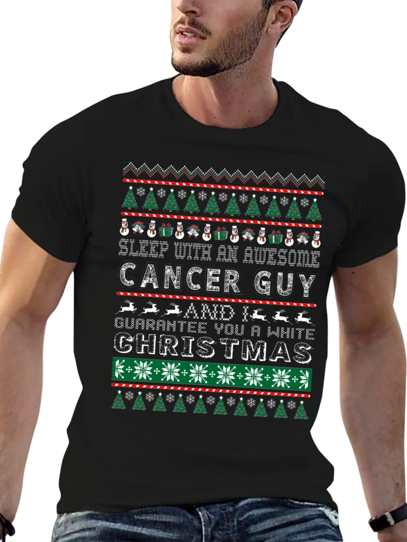 Cancer Guy Ugly Christmas Sweater Style T-Shirt