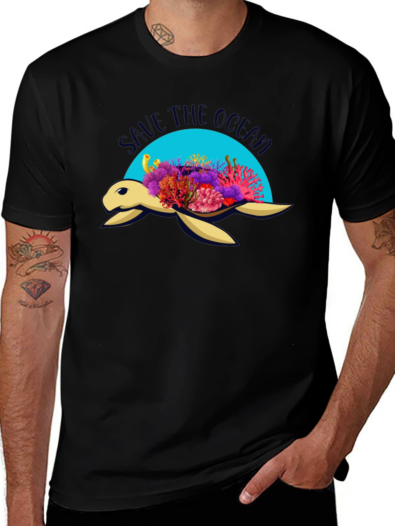 Save the Ocean Turtle Graphic Tee - Black