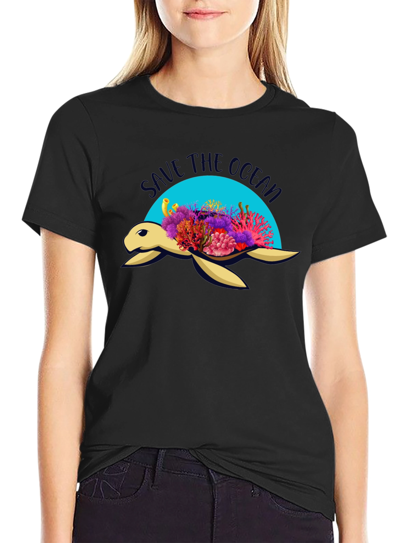 Save the Ocean Turtle Graphic Tee - Black