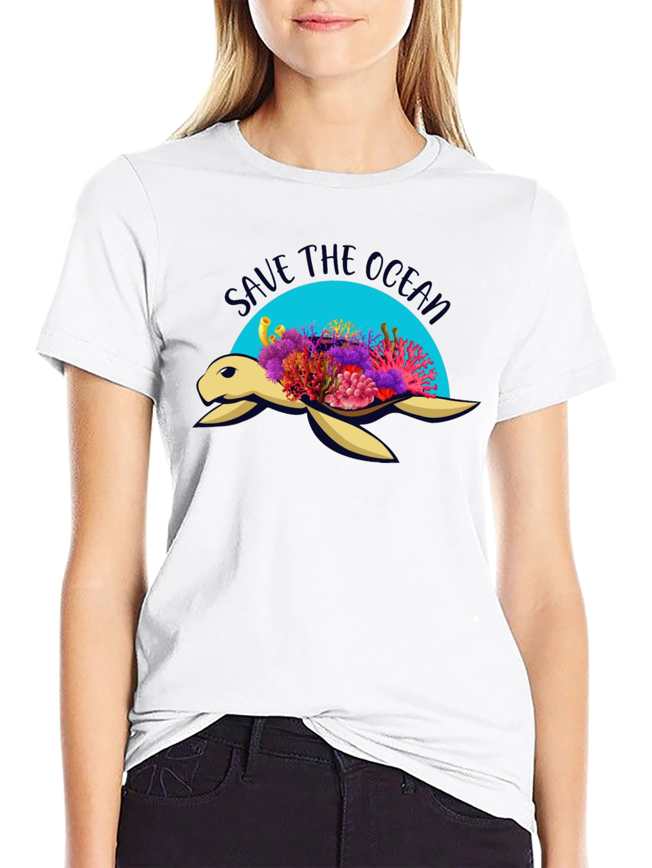 Save the Ocean Turtle Graphic Tee - Black