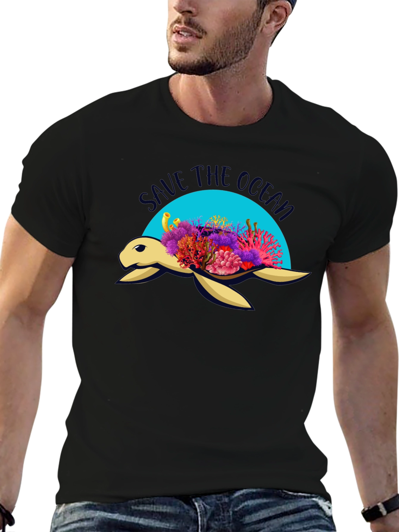 Save the Ocean Turtle Graphic Tee - Black