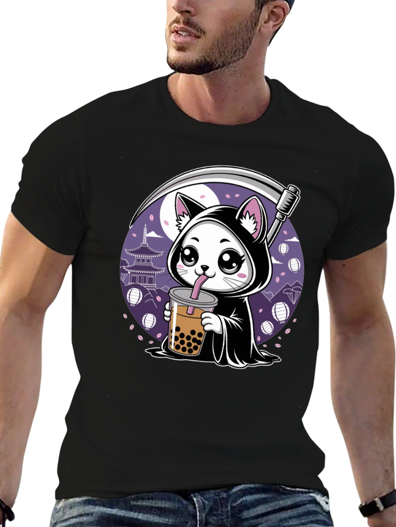 Grim Reaper Cat Bubble Tea Graphic Tee