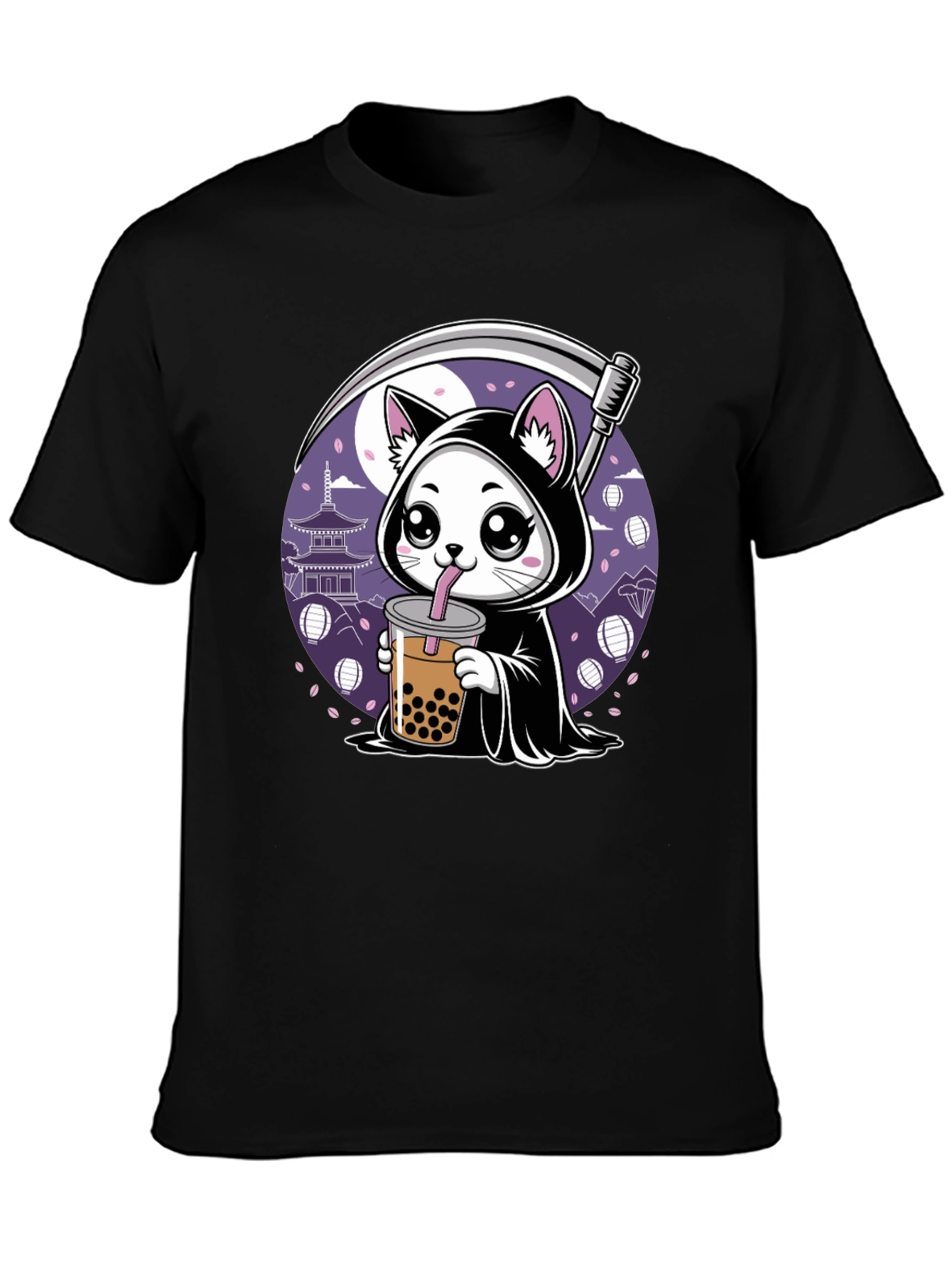 Grim Reaper Cat Bubble Tea Graphic Tee