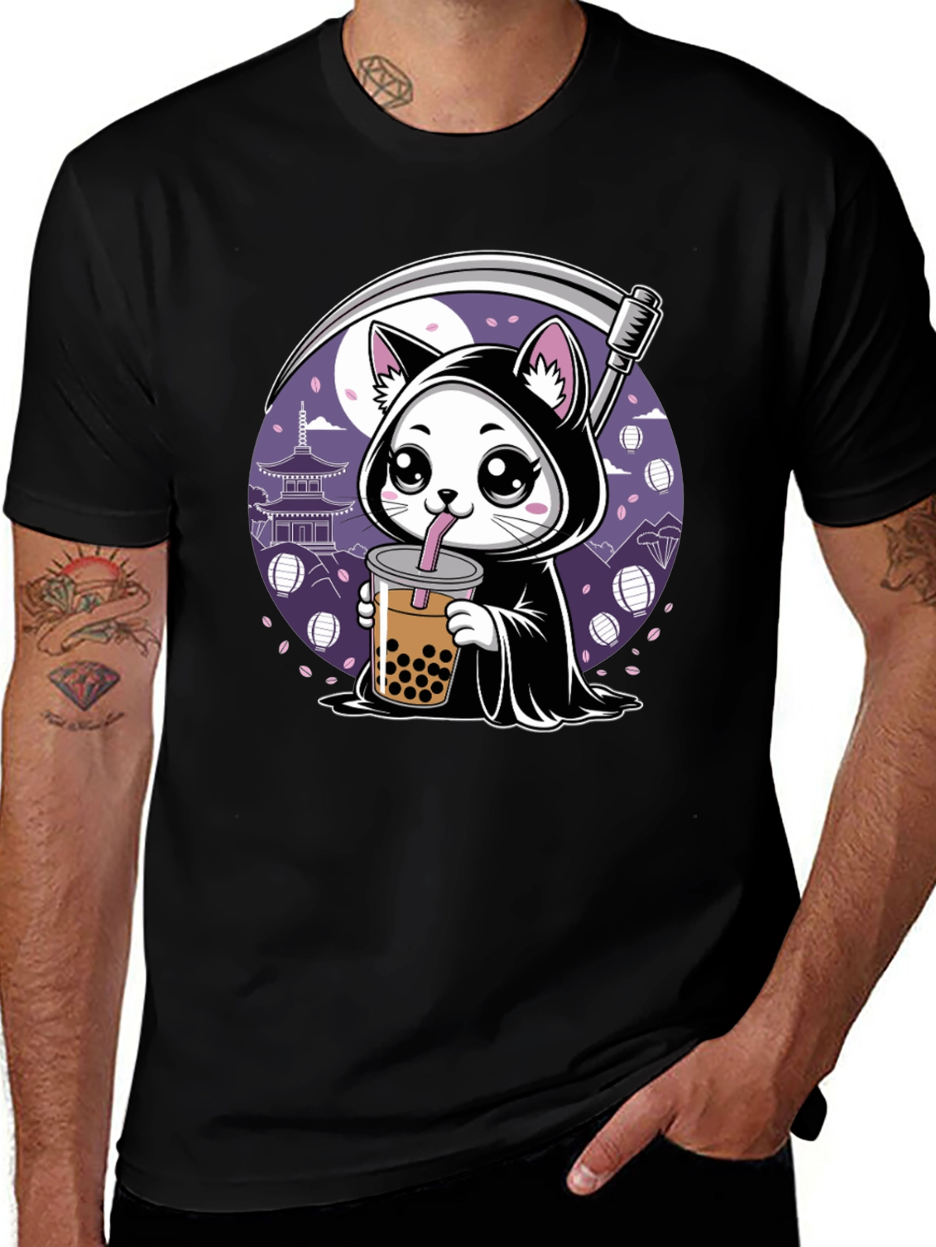 Grim Reaper Cat Bubble Tea Graphic Tee