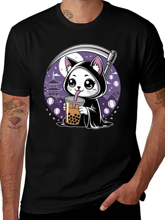 Grim Reaper Cat Bubble Tea Graphic Tee