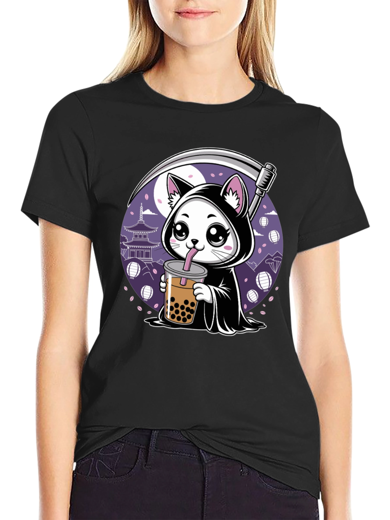 Grim Reaper Cat Bubble Tea Graphic Tee