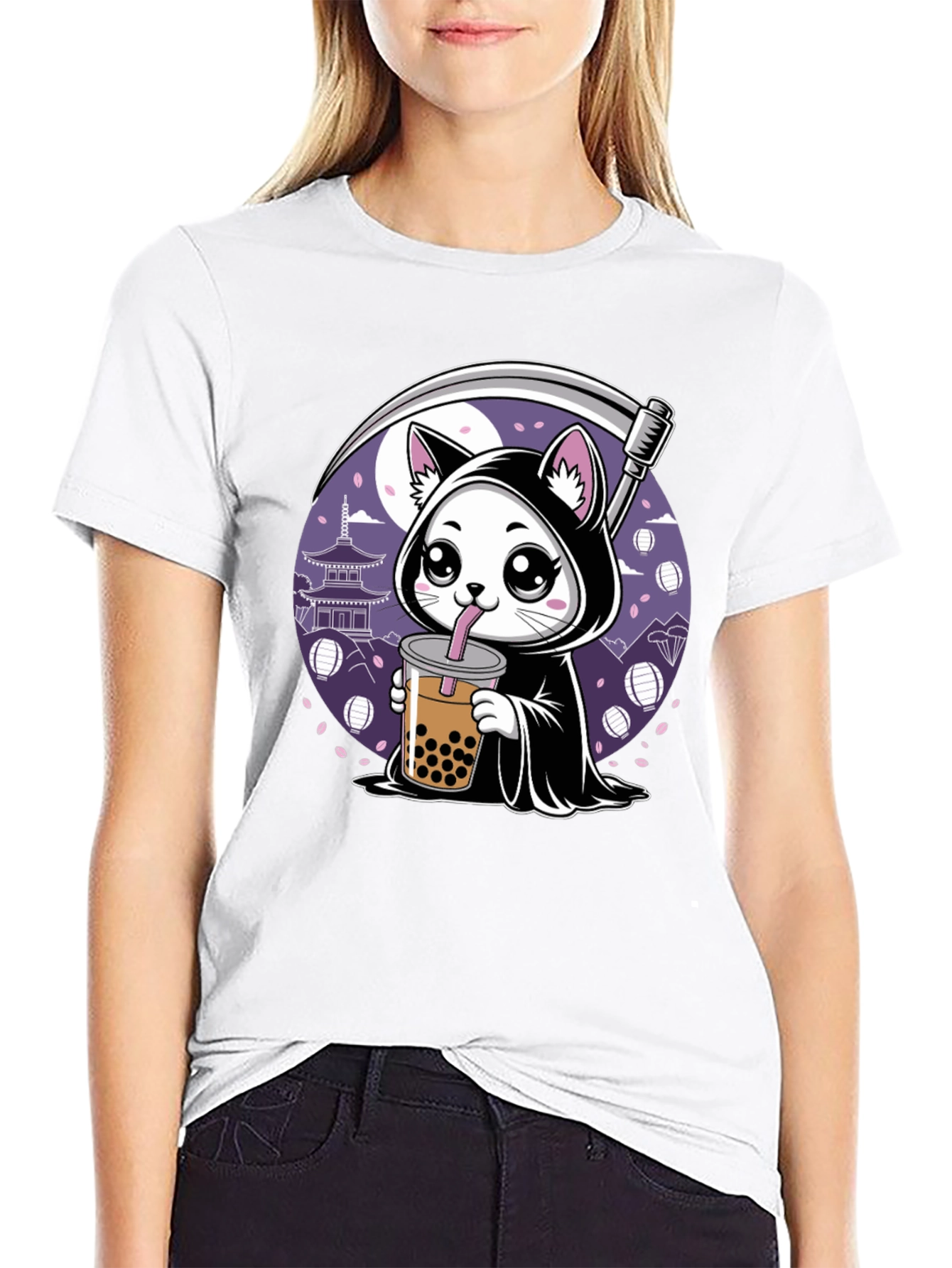 Grim Reaper Cat Bubble Tea Graphic Tee